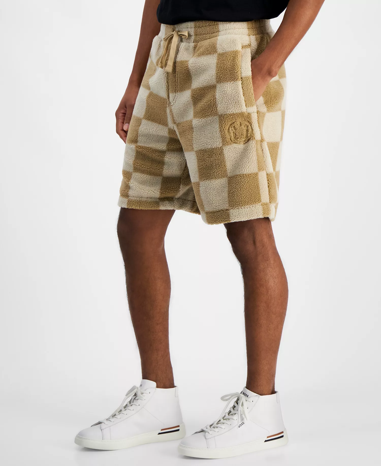 Men's Relaxed Fit Nustine Check Drawstring 11" Shorts - Medium Beige - L