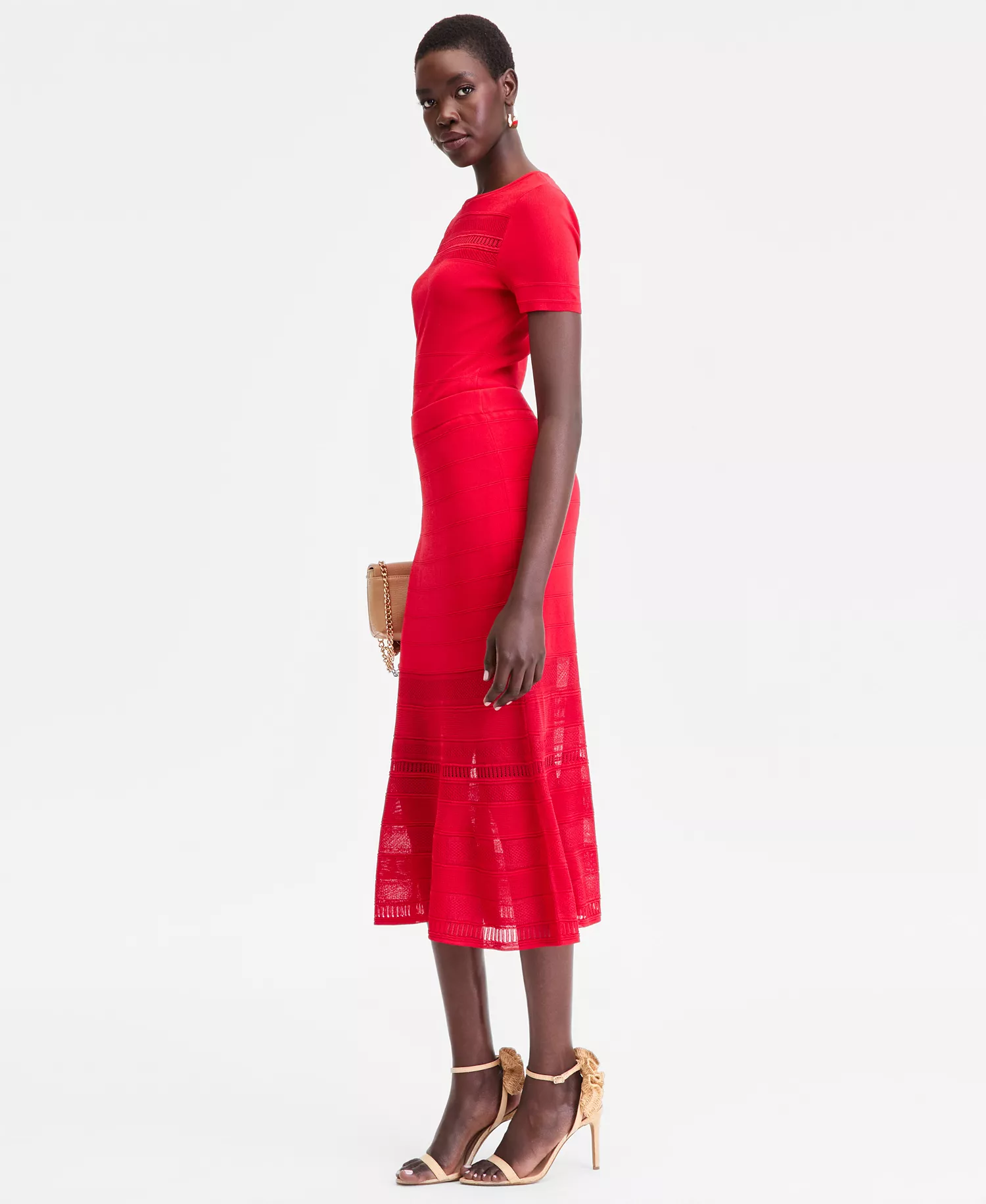 Women's Pointelle Stripe Sweater Skirt - Cherry Flame - L