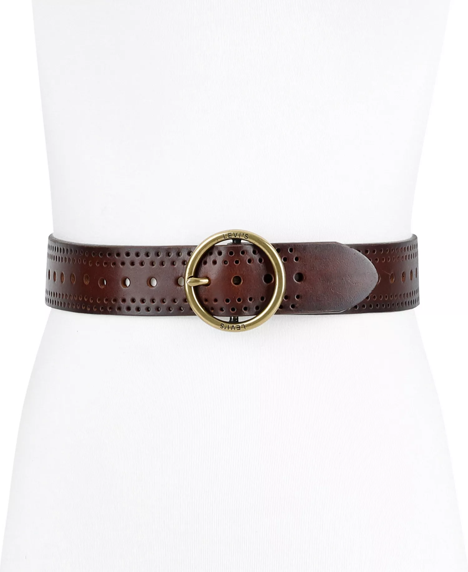 Women's Adjustable Laser Cut Leather Belt  - Brown - L