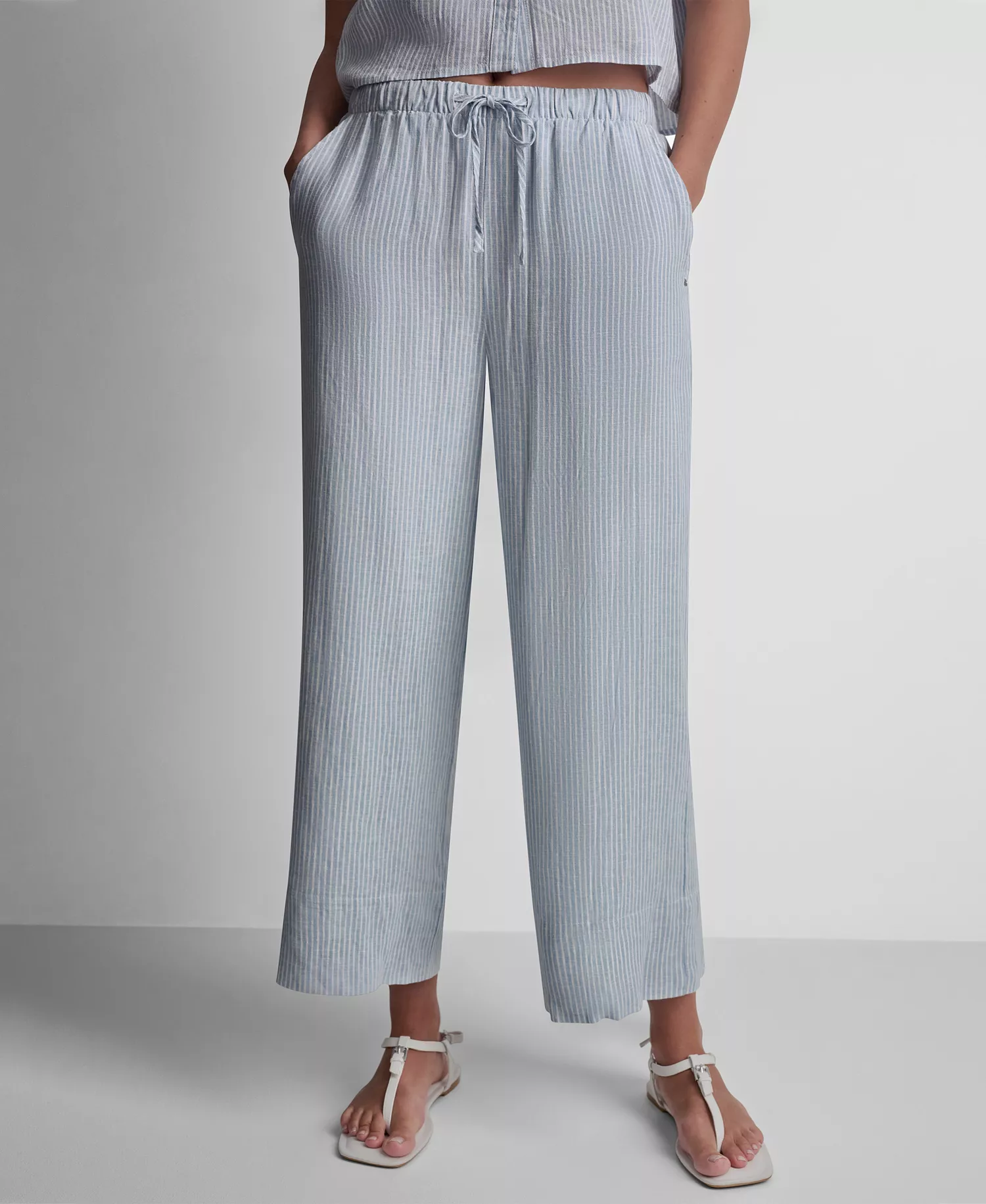 Petite Linen-Blend High-Waist Wide-Leg Drawstring Pants - Lex Chambray - PL