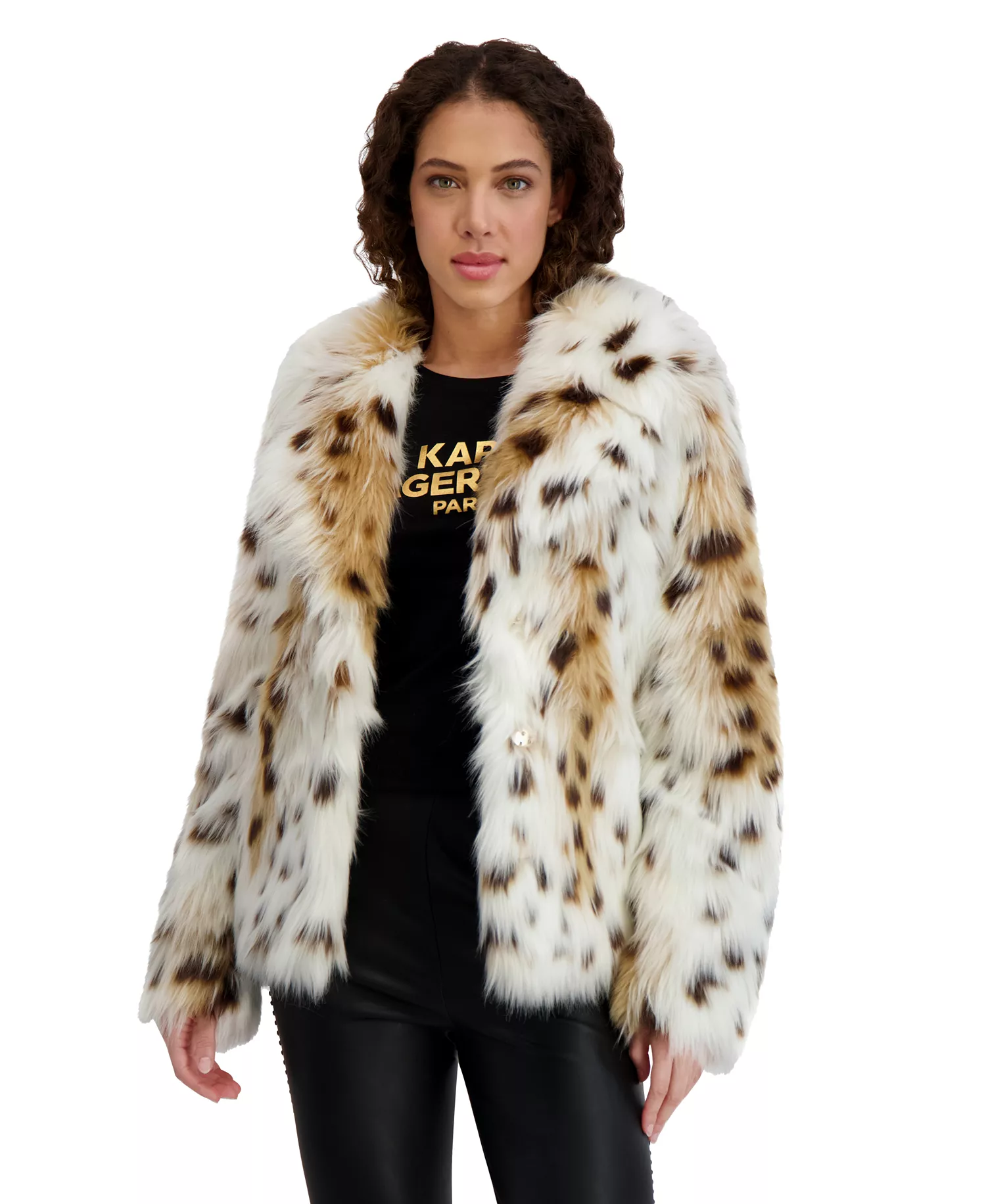 Women's Leopard-Print Faux-Fur Coat - Snow Leopard - L