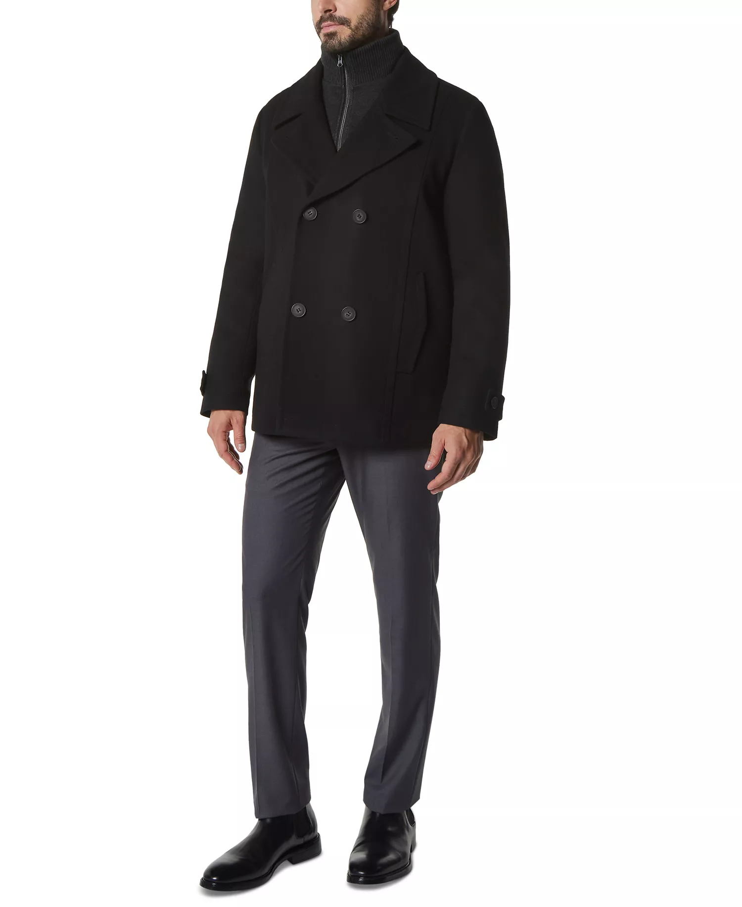 Men's Danton Peacoat with Inset Bib - Black - M