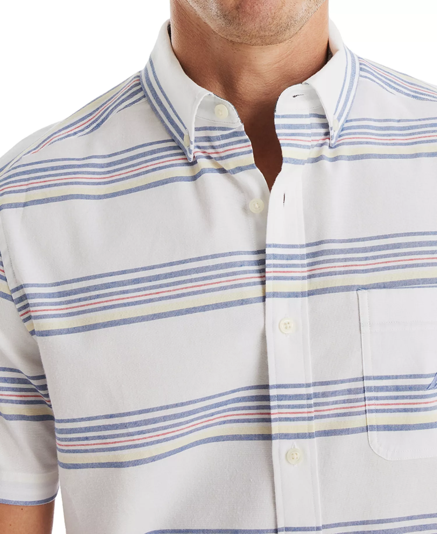Men's Short Sleeve Button-Down Striped Oxford Shirt - Bright White - 2XL