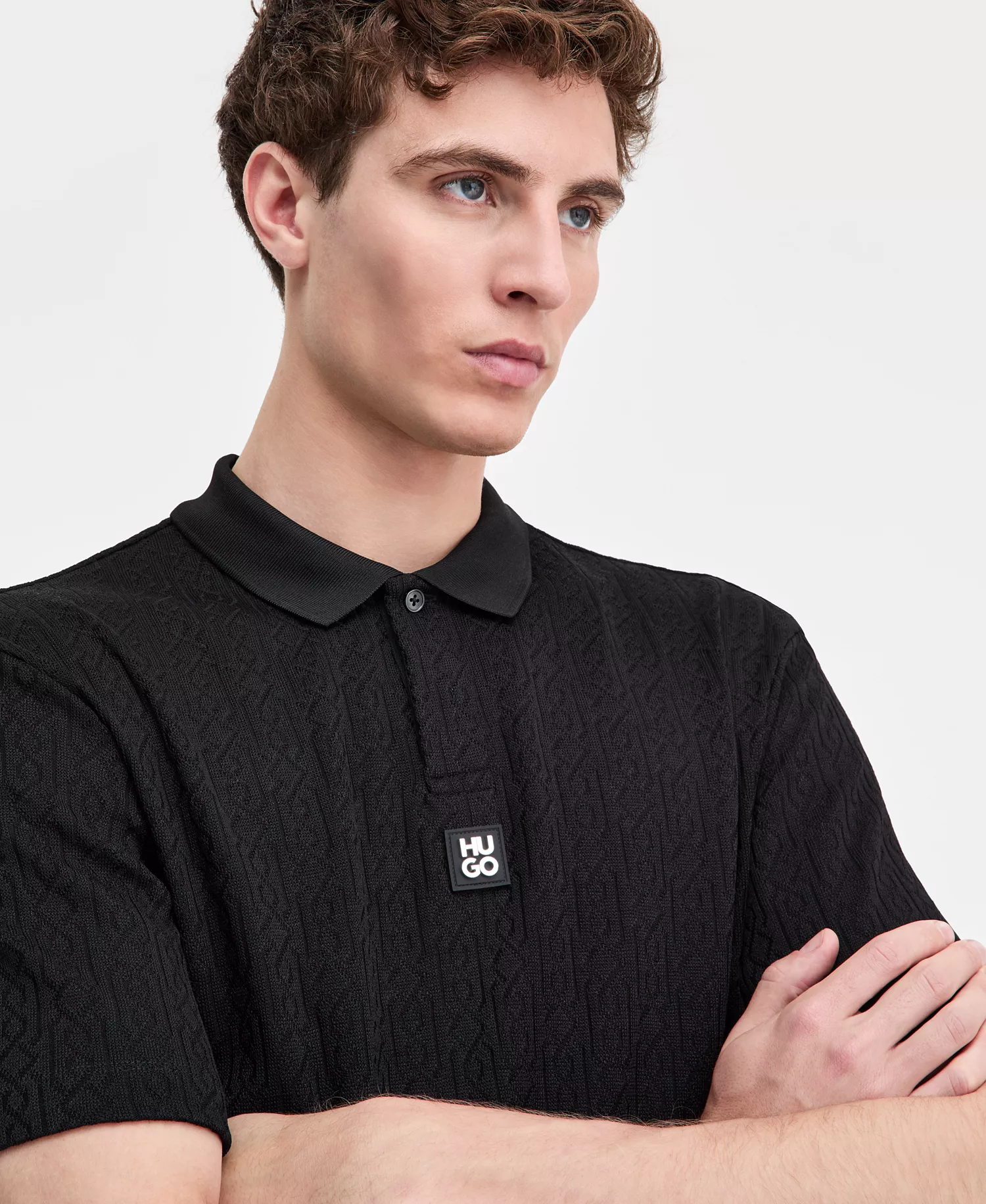 Men's Dallovo Relaxed-Fit Short-Sleeve Textured Polo Shirt - Black - 2XL