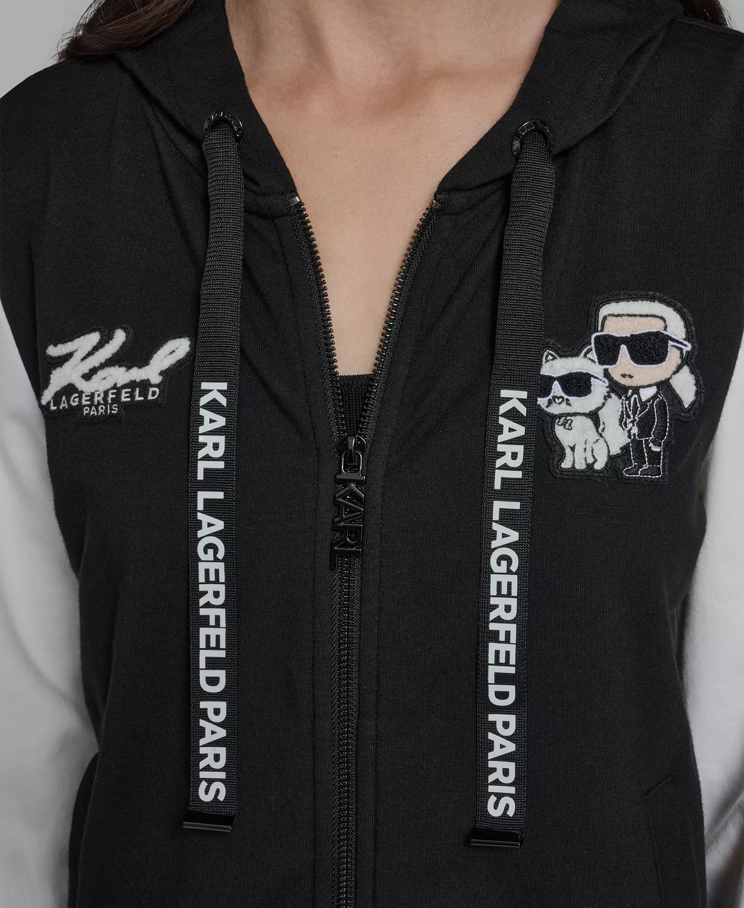 Women's Karl and Choupette Zip Hooded Jacket - Black - L