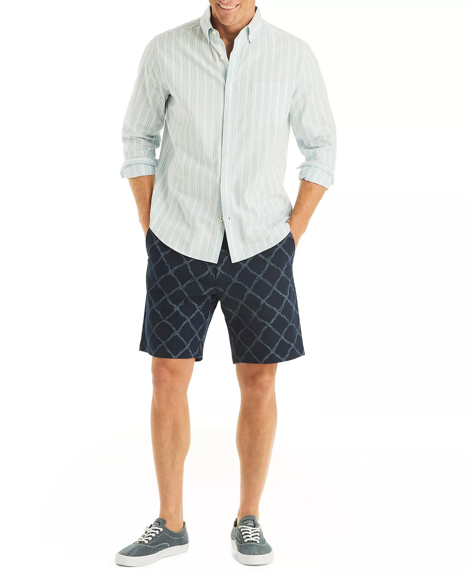 Men's Printed Regular-Fit Deck Shorts - Navy - 32