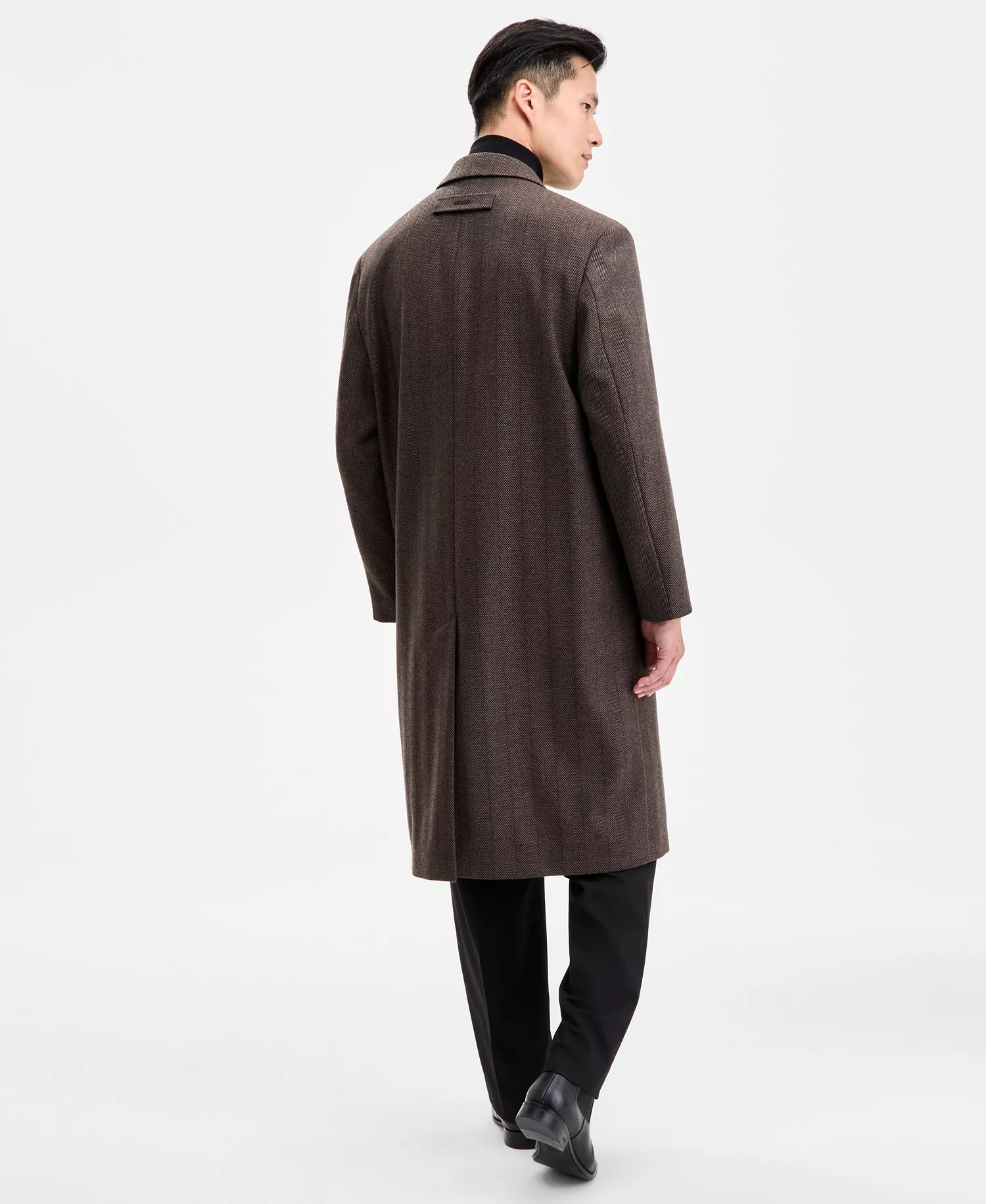 Men's Modern-Fit Herringbone Overcoat - Brown - 2XL