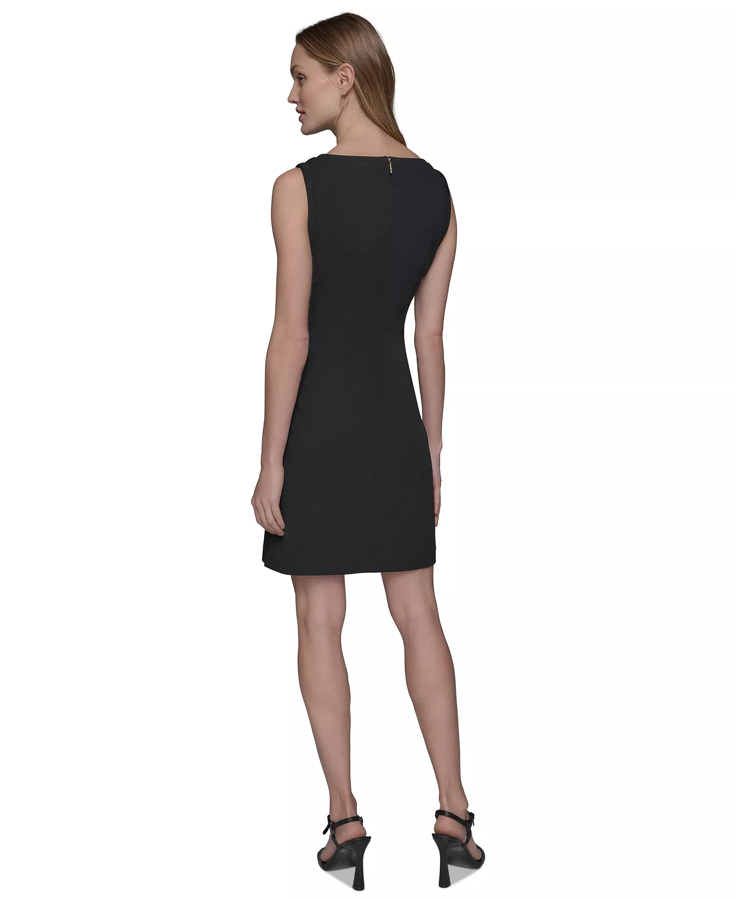 Women's Notch-Neck Sleeveless Knee length Dress - Black - 10