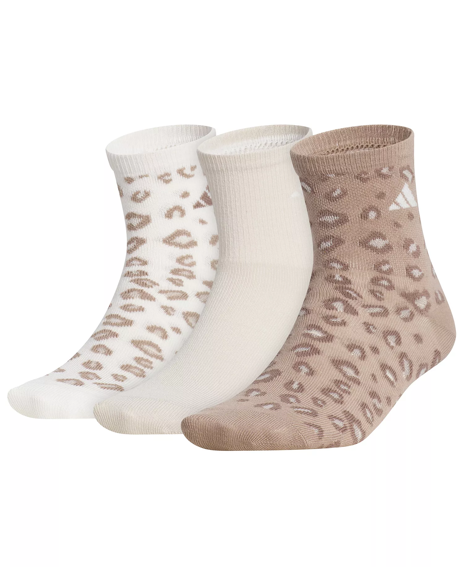 Women's Leopard Luxe Quarter High Socks, 3-Pack - Off White/wonder Alumina Grey/chalky Brown - 5-10