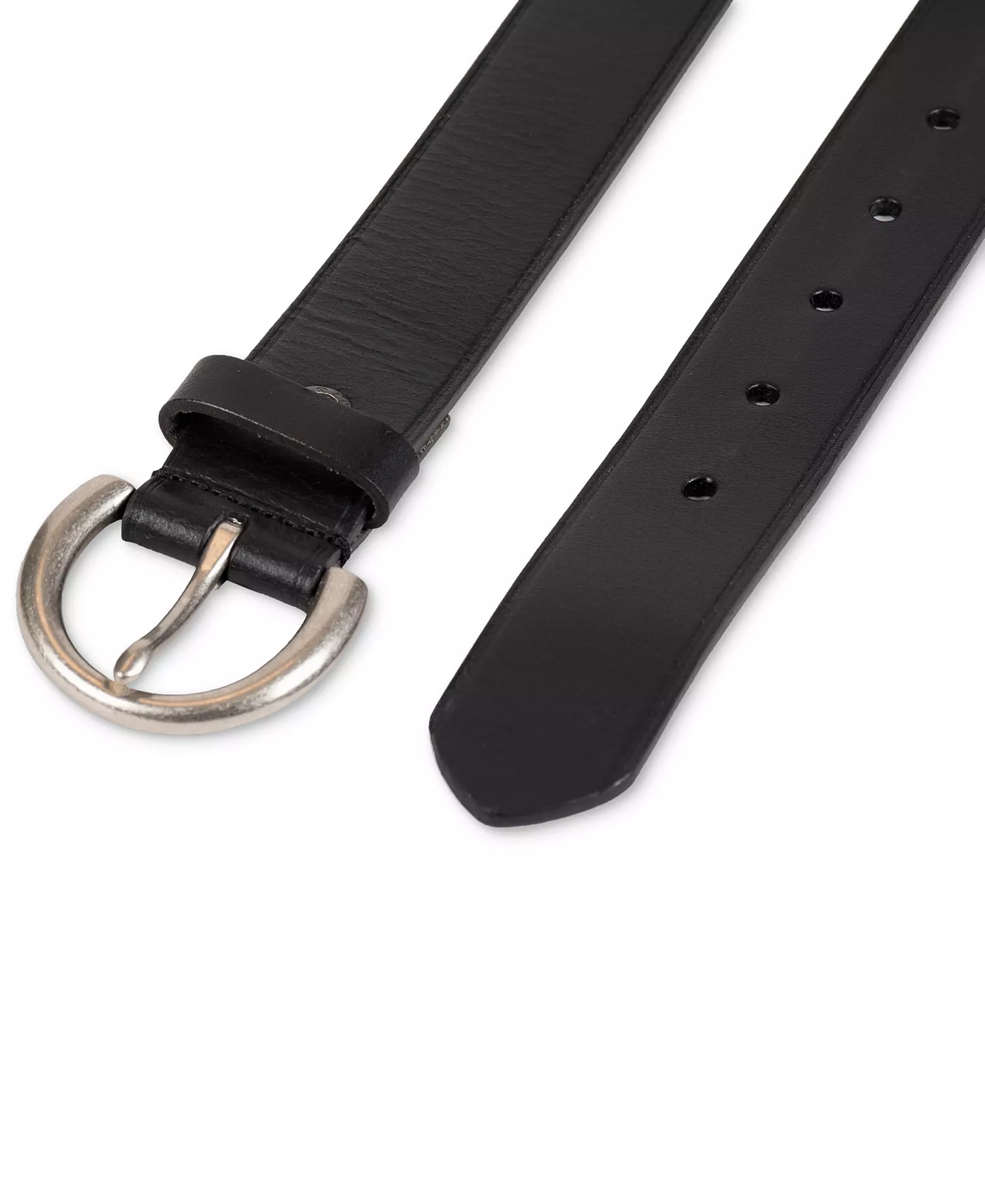 Women's Heat Creased Casual Leather Pant Belt - Black - L