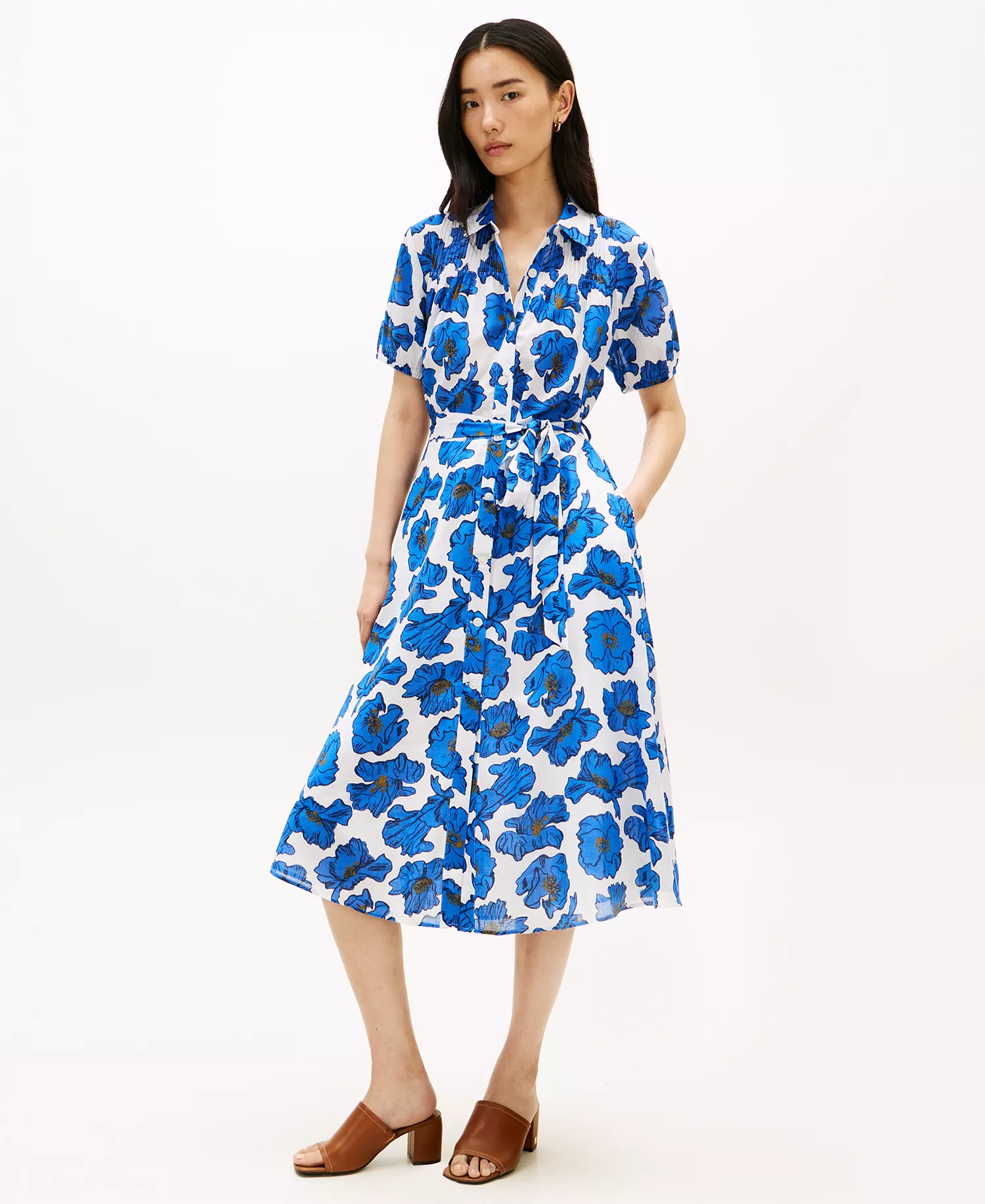 Women's Pin Tuck Cambric Collared Dress - Pop Art Floral Ecru - L