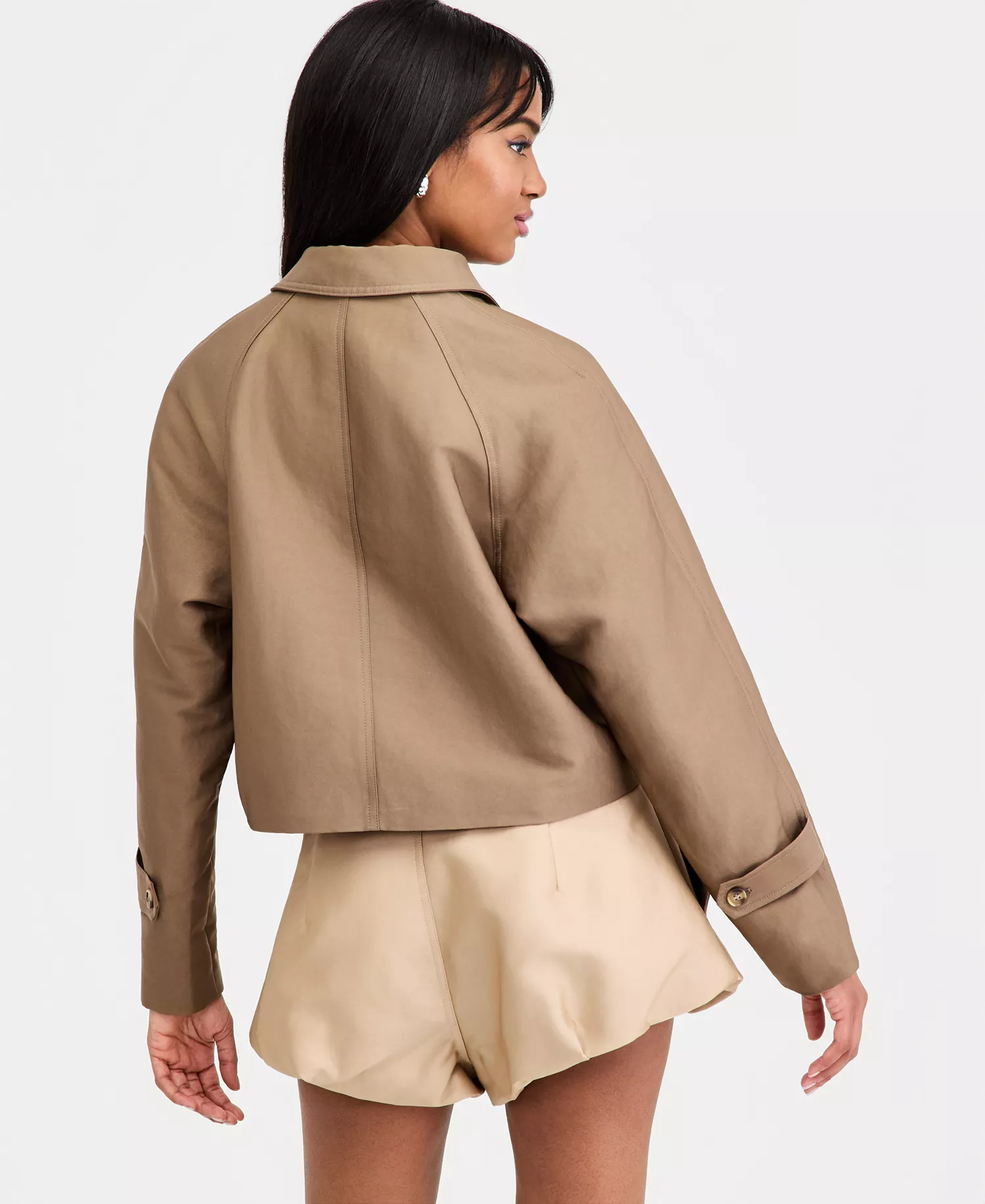 Women's Cropped Bubble-Hem Jacket, Macy's Exclusive  - Dark Khaki - L