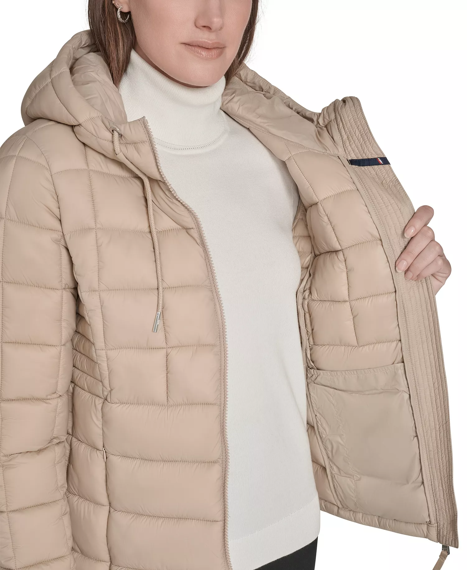 Women's Packable Hooded Puffer Jacket - Chino - L
