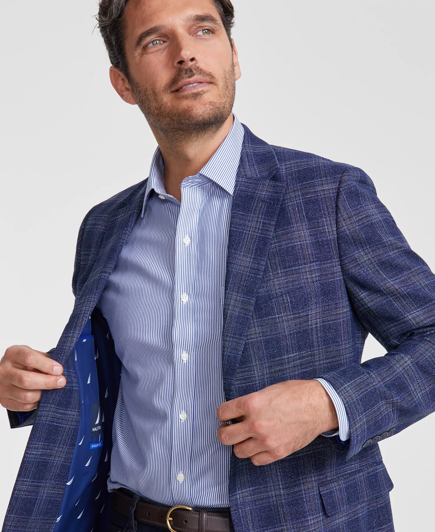 Men's Modern-Fit Stretch Pattern Sport Coat - Blue Windowpane - 36R