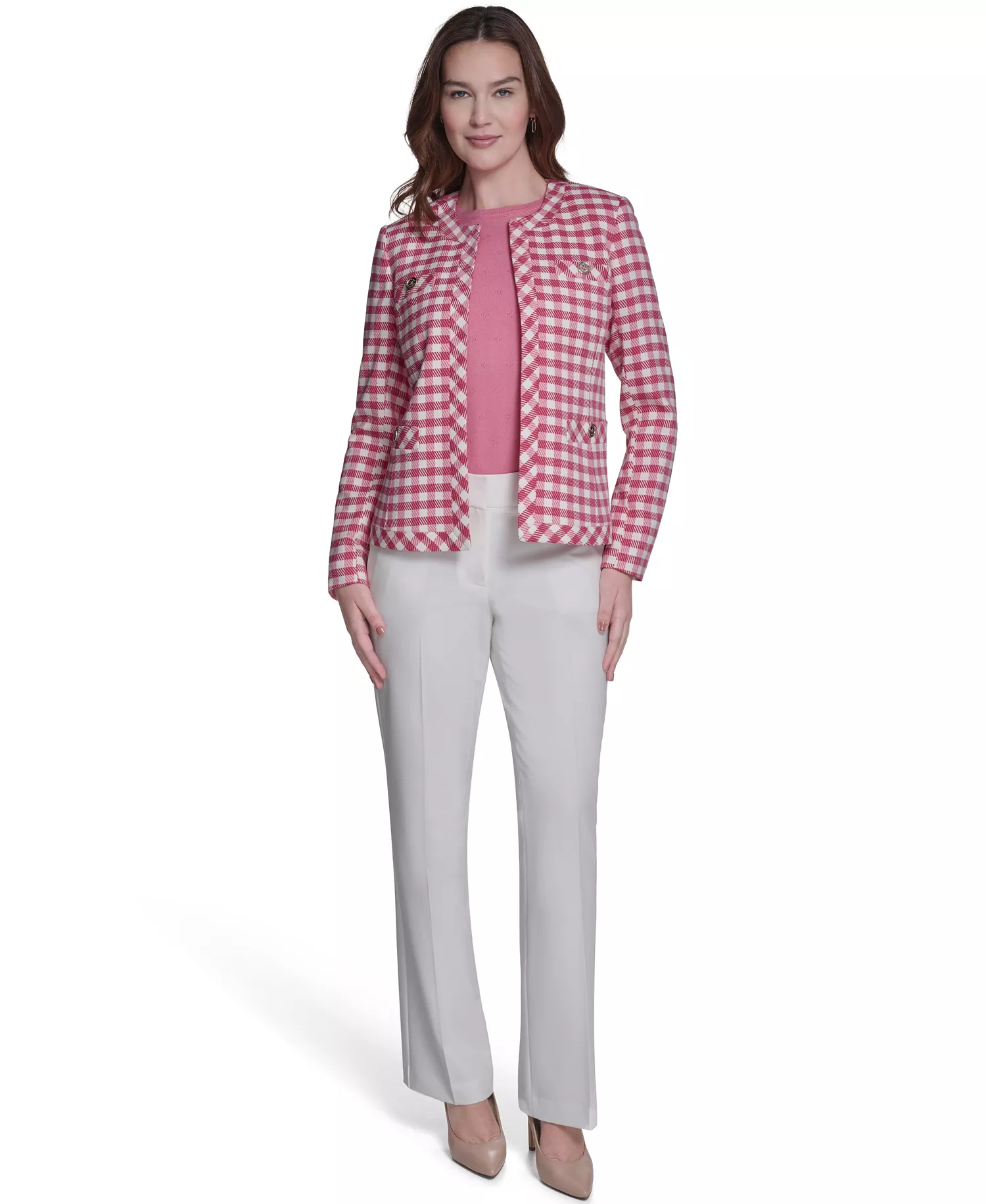 Women's Houndstooth Band Long-Sleeve Jacket - Pink Tulip Multi - 0