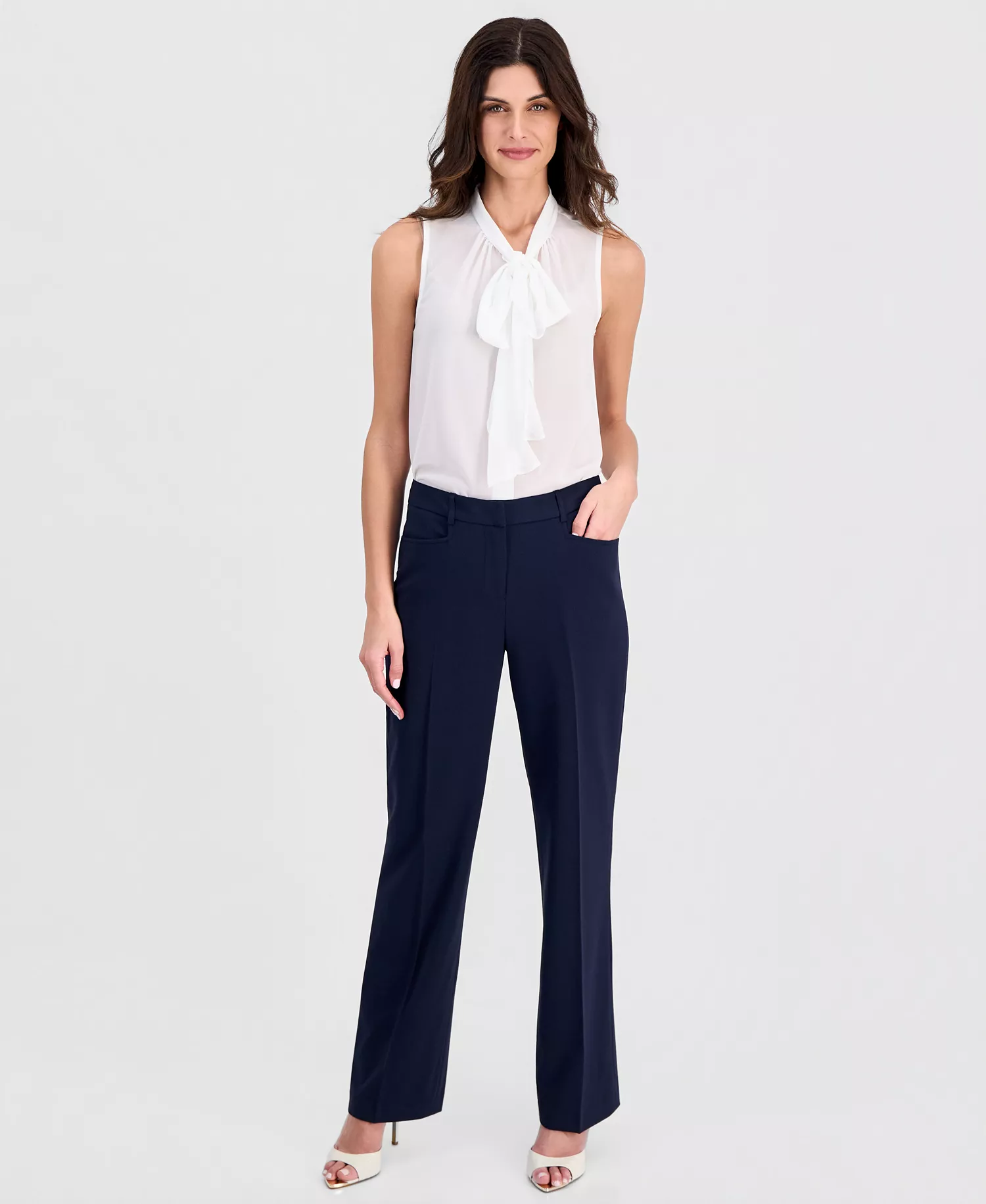 Petite Bird Eye Mid-Rise Pants - New Navy - 10P