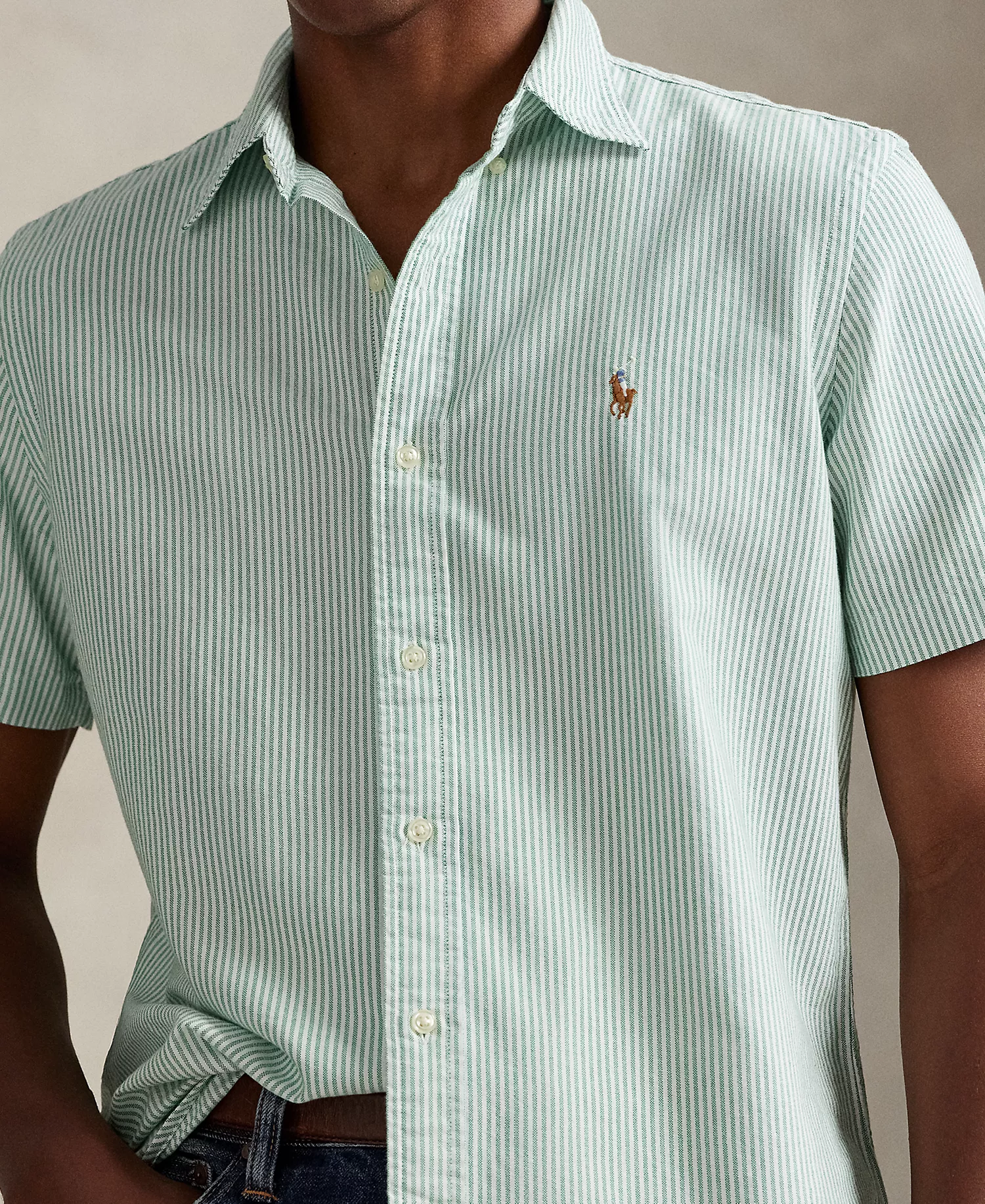 Men's Classic-Fit Striped Oxford Shirt - Hillside Green/White - XS