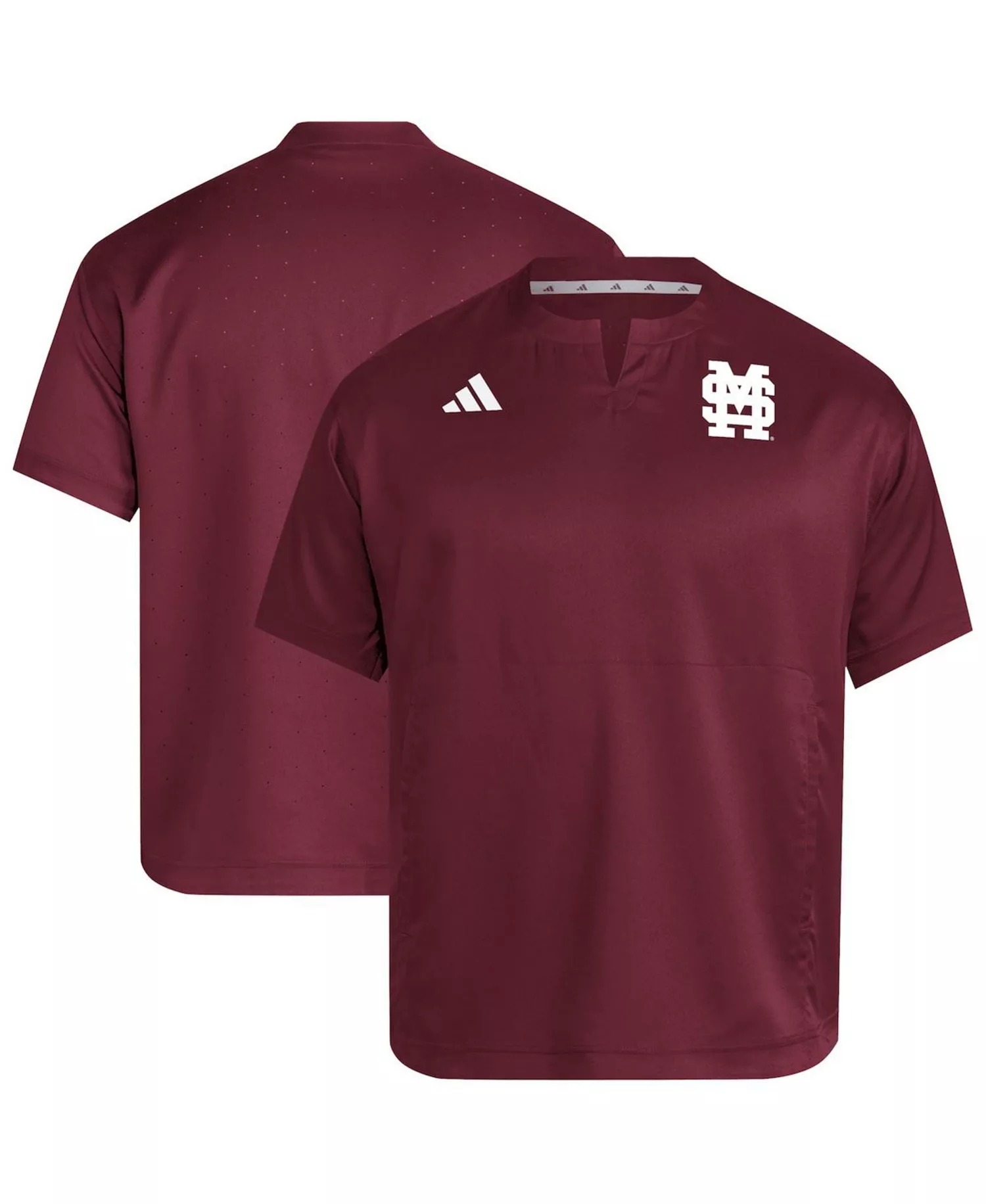 Men's Maroon Mississippi State Bulldogs Dugout Coaches Adizero Notch Neck Pullover Sweatshirt - Maroon - M