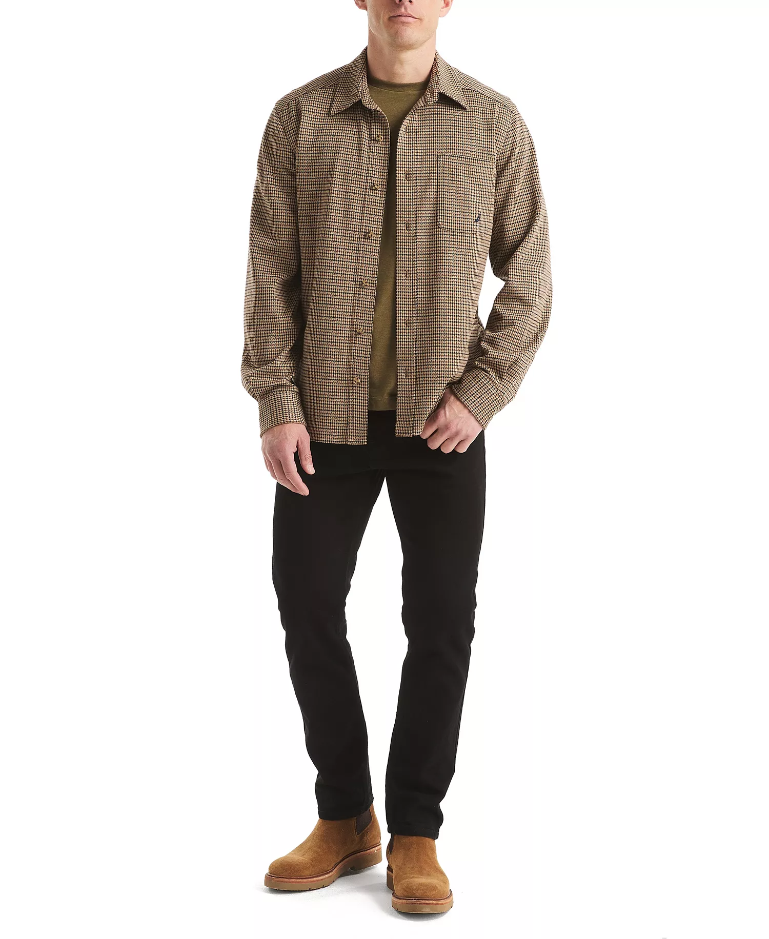 Men's Houndstooth Long Sleeve Shirt - Coastal Brown - L