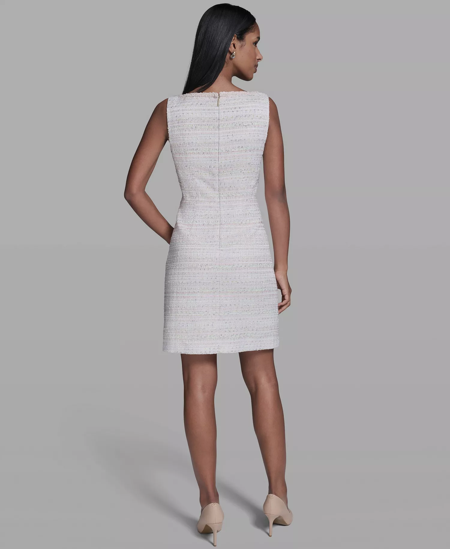Women's Metallic A-Line Square Neck Dress - Soft White Multi - 0