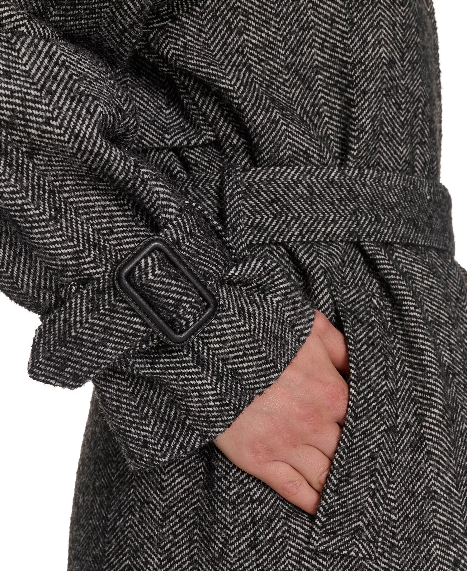 Women's Single Breasted Trench Jacket - Black/White Houndstooth - L