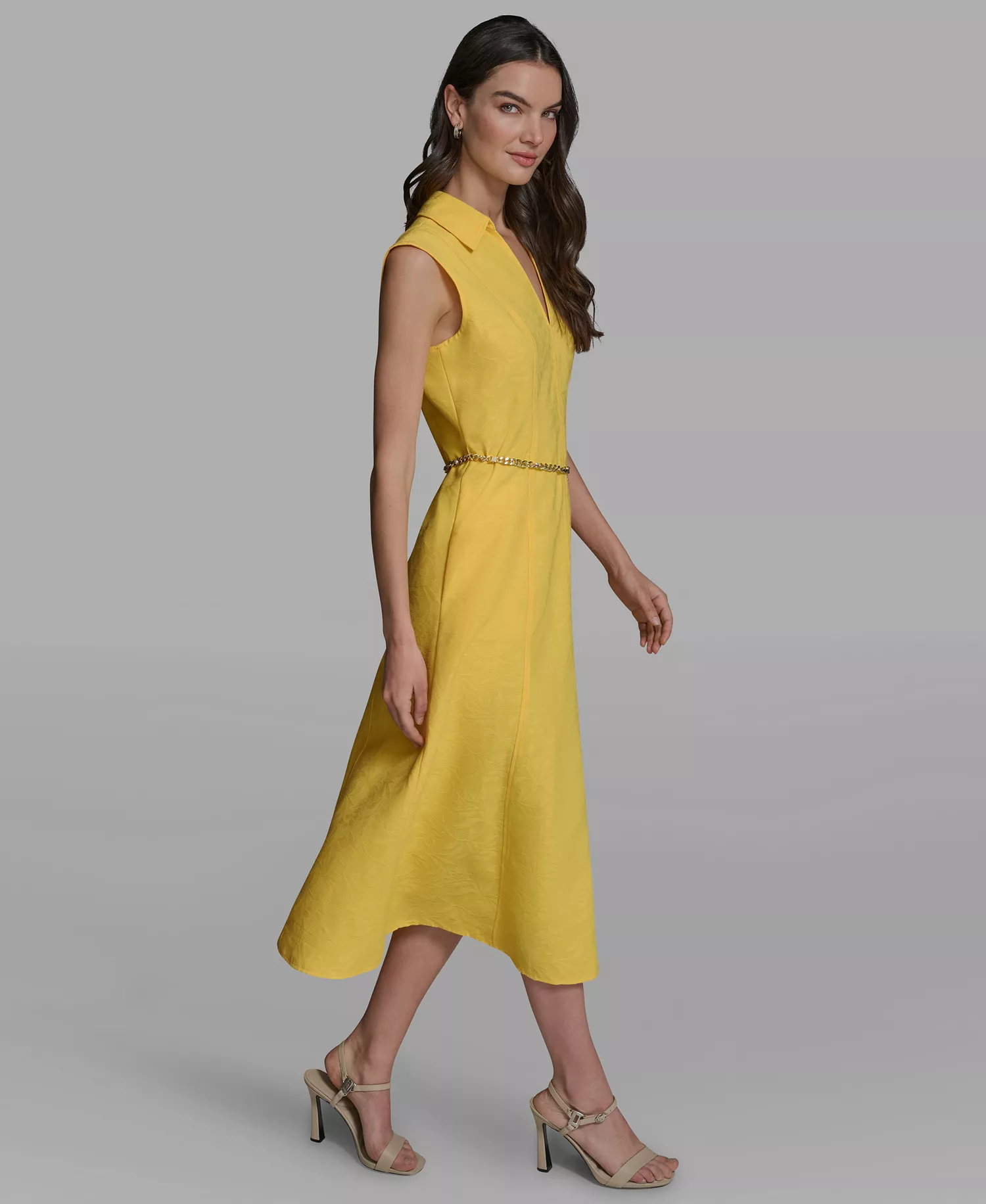 Women's Collared Chain Belt Midi Dress - Lemon Chrome - 0