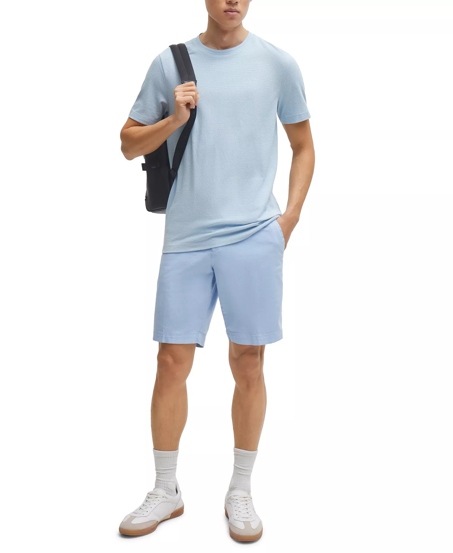 Men's Bubble-Jacquard Structure T-shirt - Open Blue - L