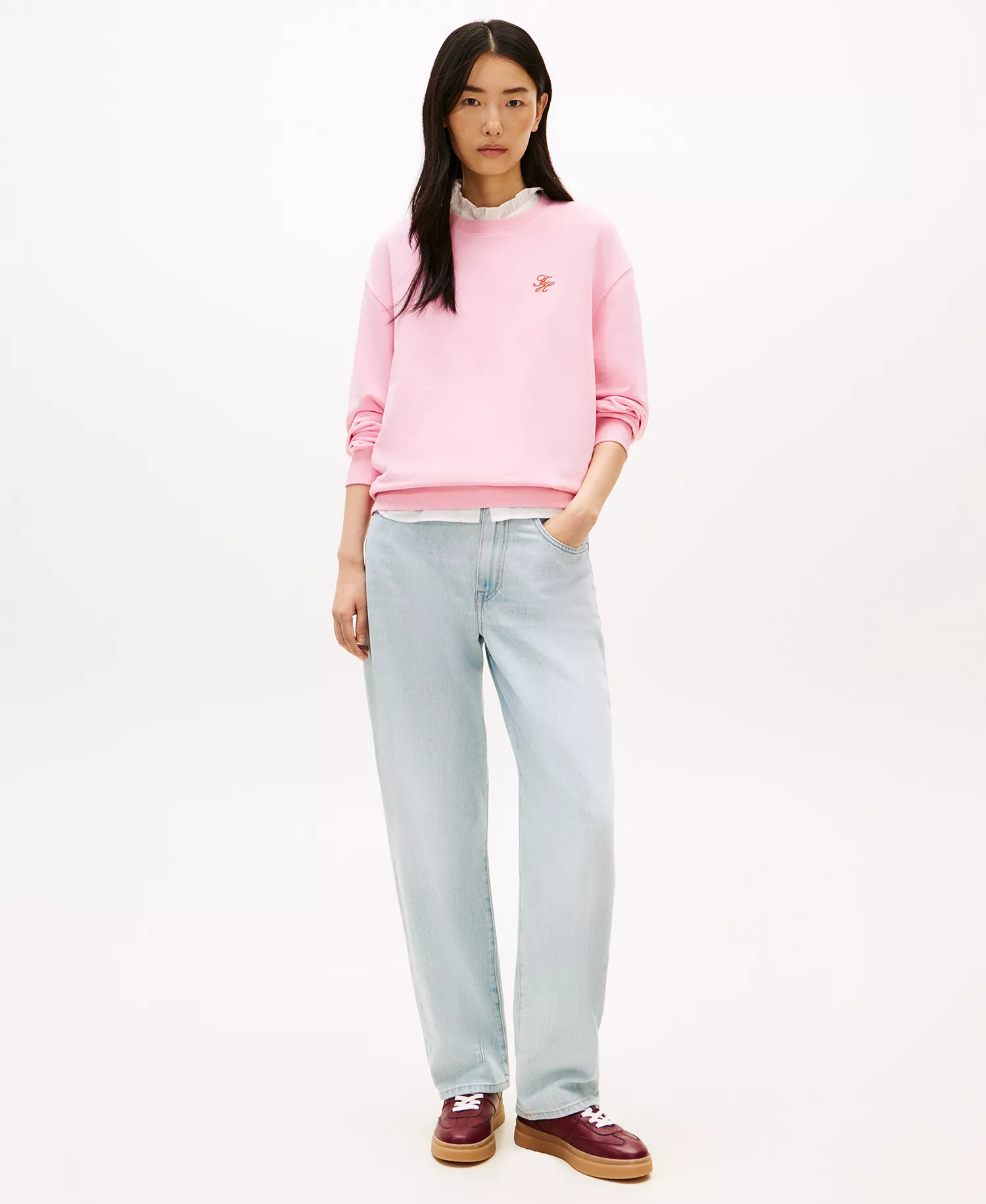 Women's Script Logo Crew Neck Sweatshirt - Classic Pink - L