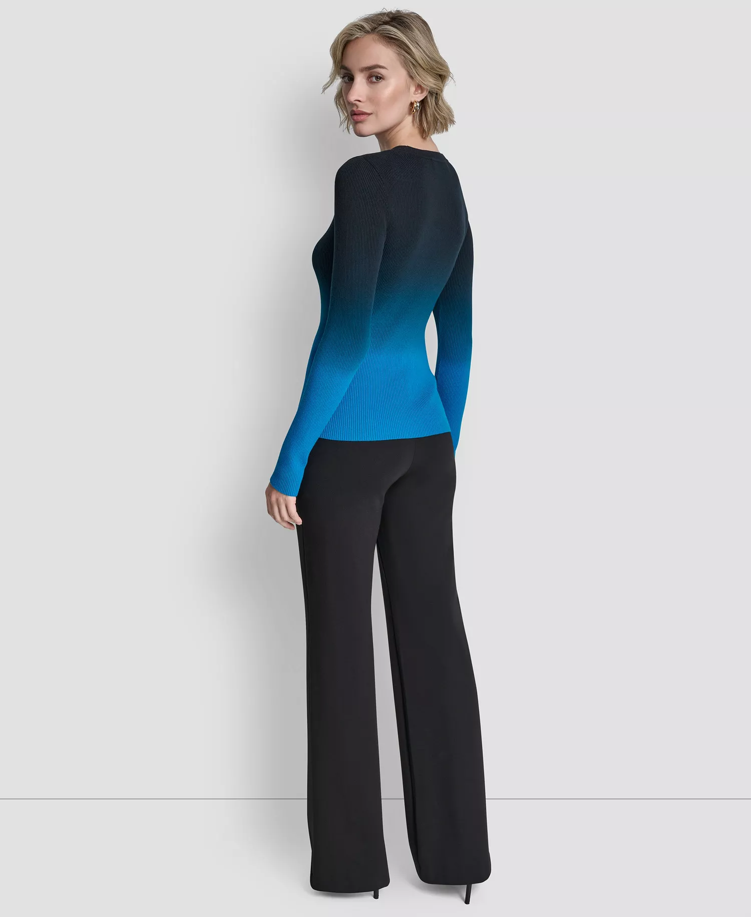 Women's Long-Sleeve Crewneck Dip Dye Sweater - Ocean Blue - XL