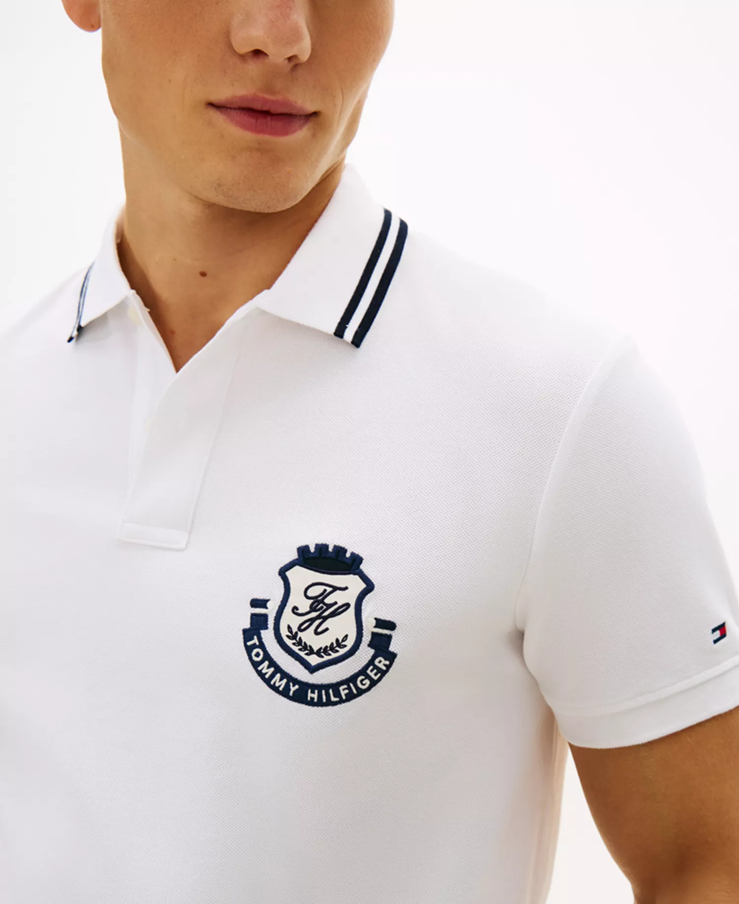Men's Pique Badge Regular Short-Sleeve Polo Shirt - White - L