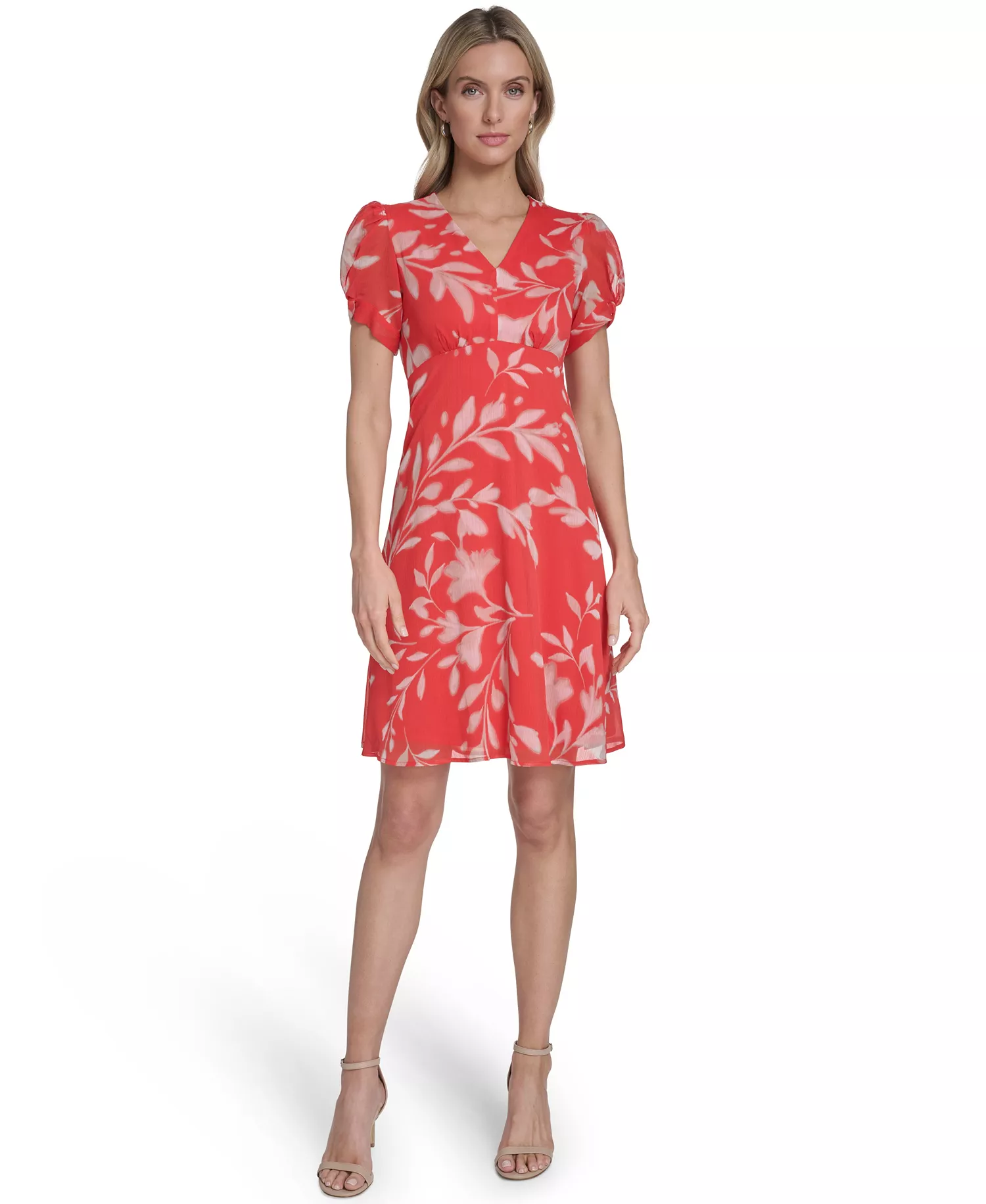 Petite Short-Sleeves Chiffon Dress - Ginger.cashew - 0P