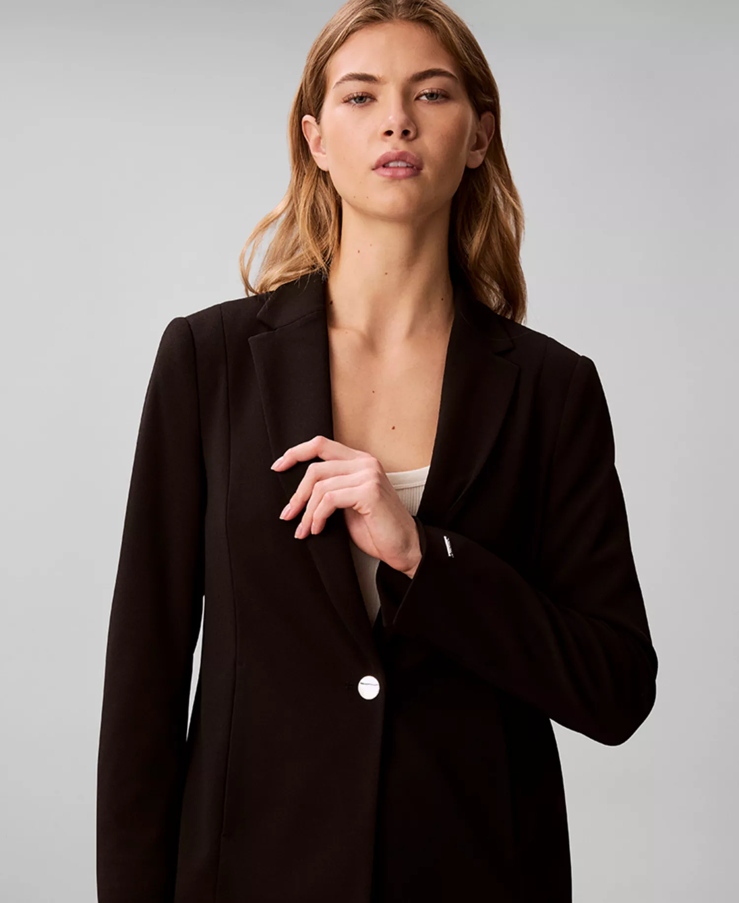 Women's Crepe One-Button Blazer and Stretch Crepe Wide-Leg Pant - Black - 10