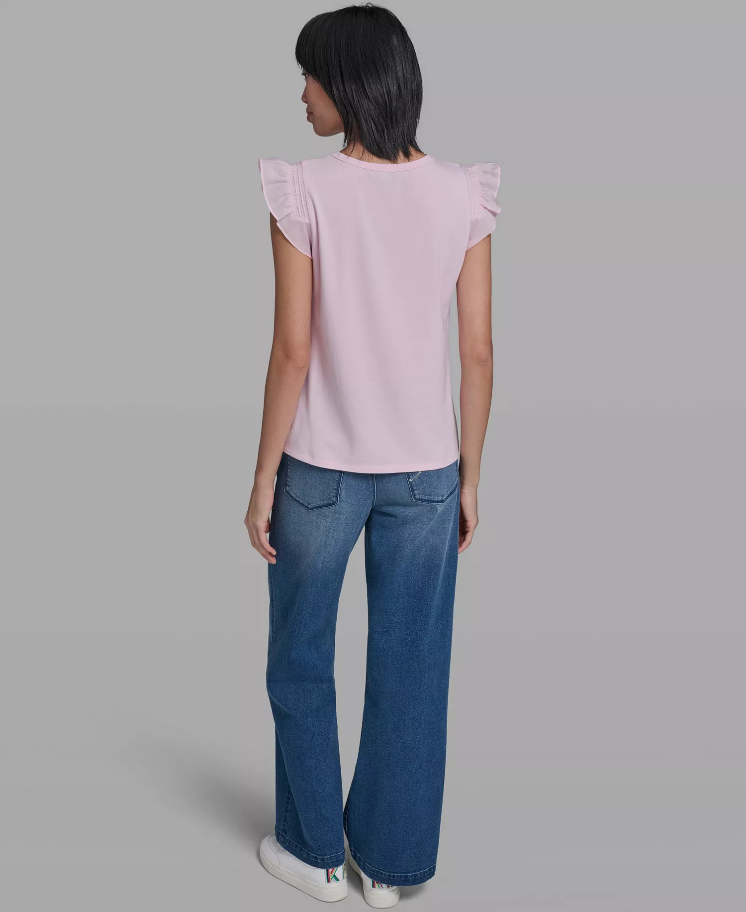 Women's Scallop Trim Boat Neck Top - Ballet Slipper - L