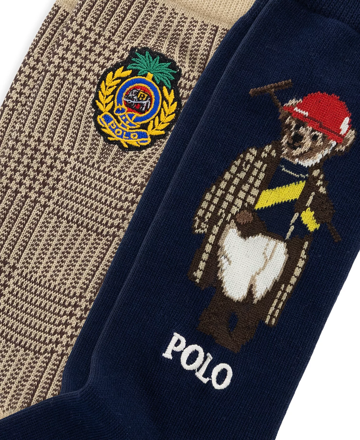 Men's Polo Society Bear Socks, 2-Pack - Navy/Beige - 10-13