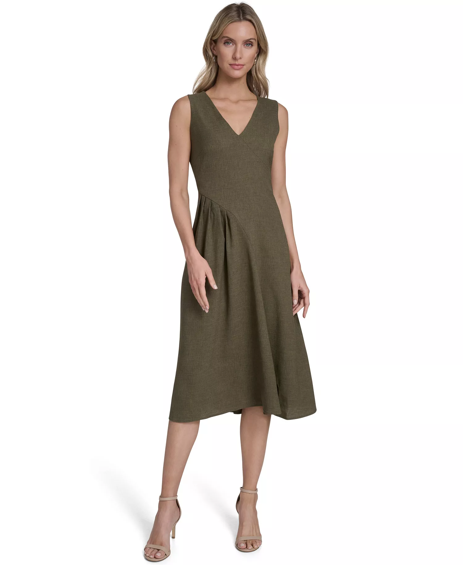 Women's V-Neck Sleeveless Midi Dress - Caper - 10