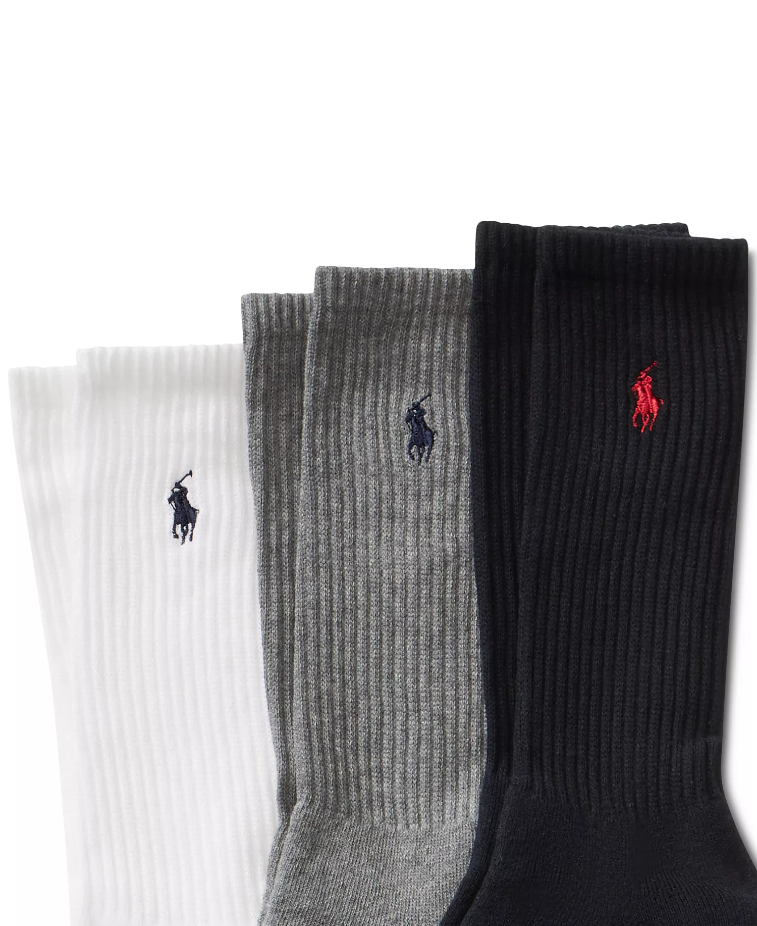 Men's 3-Pk. Extended Size Athletic Crew Socks - Black/Grey/White - 13-16