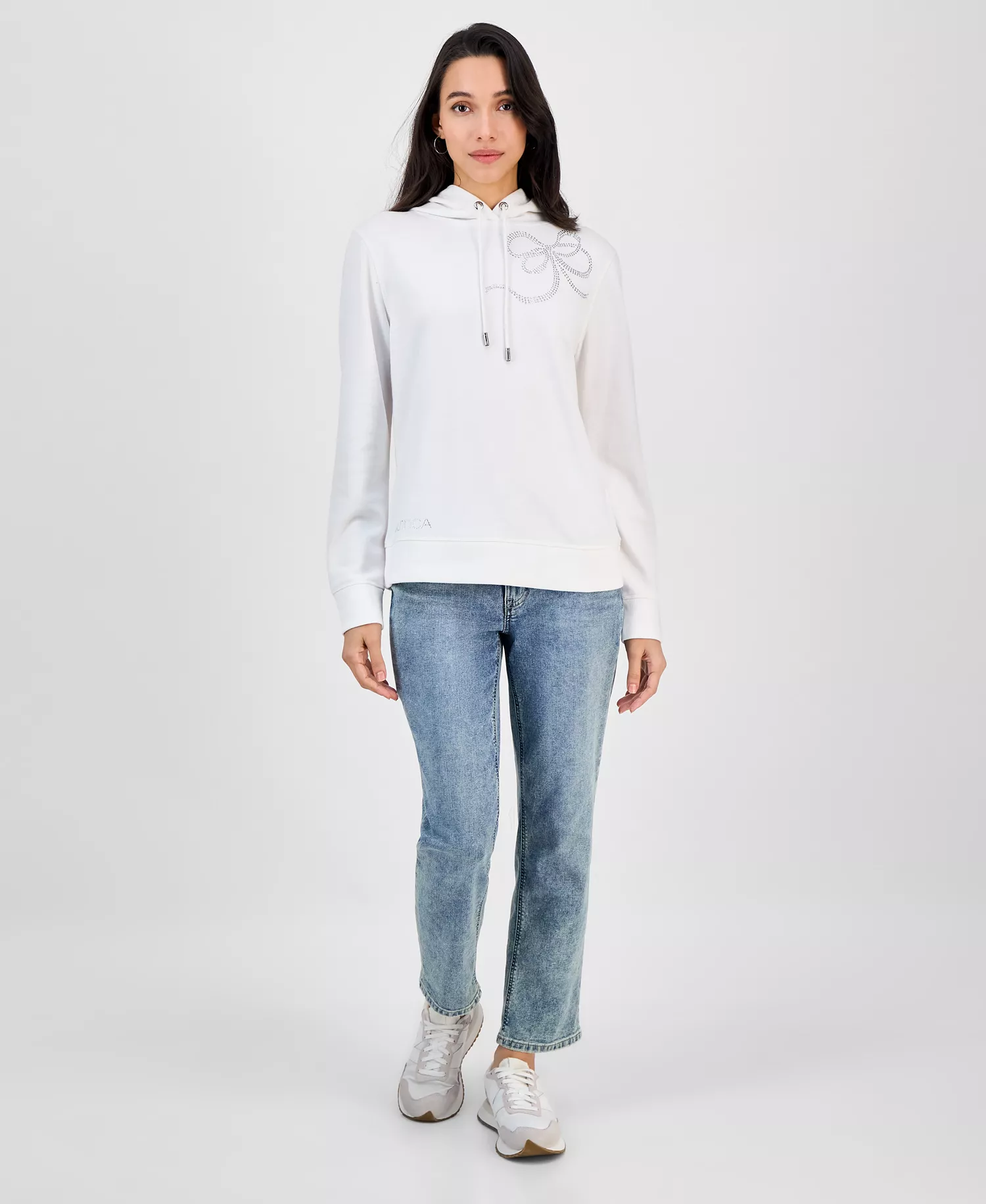 Nautica Women's Embellished Bow Hooded Sweatshirt - Bright White - L