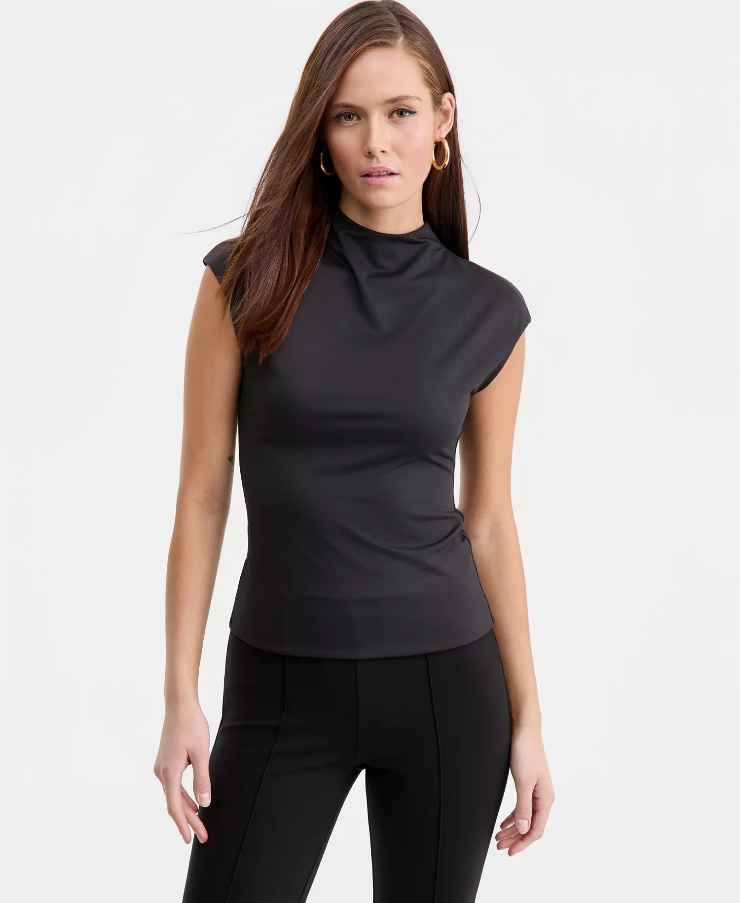 Women's Short-Sleeve Side-Ruched Top, Macy's Exclusive - Deep Black - L