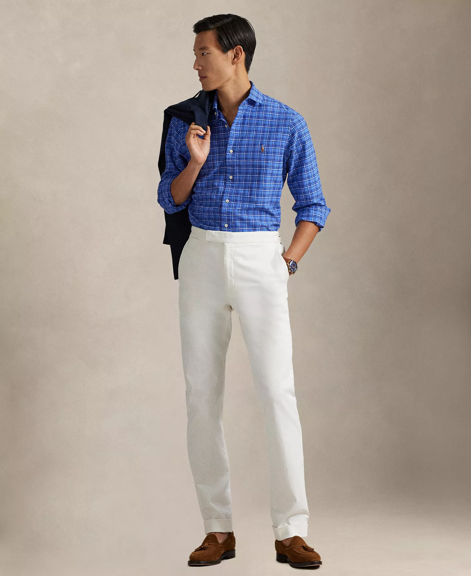 Men's Custom-Fit Plaid Oxford Shirt - Blue Multi - 2XL