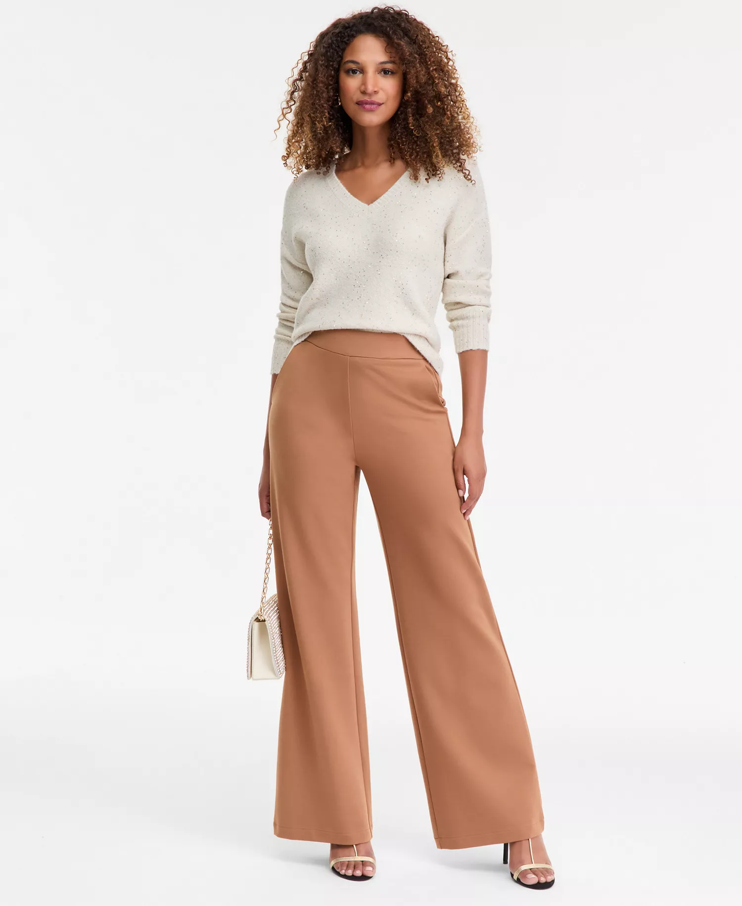 Women's Wide-Leg Ponte Pants, Macy's Exclusive  - Brown Saira - L
