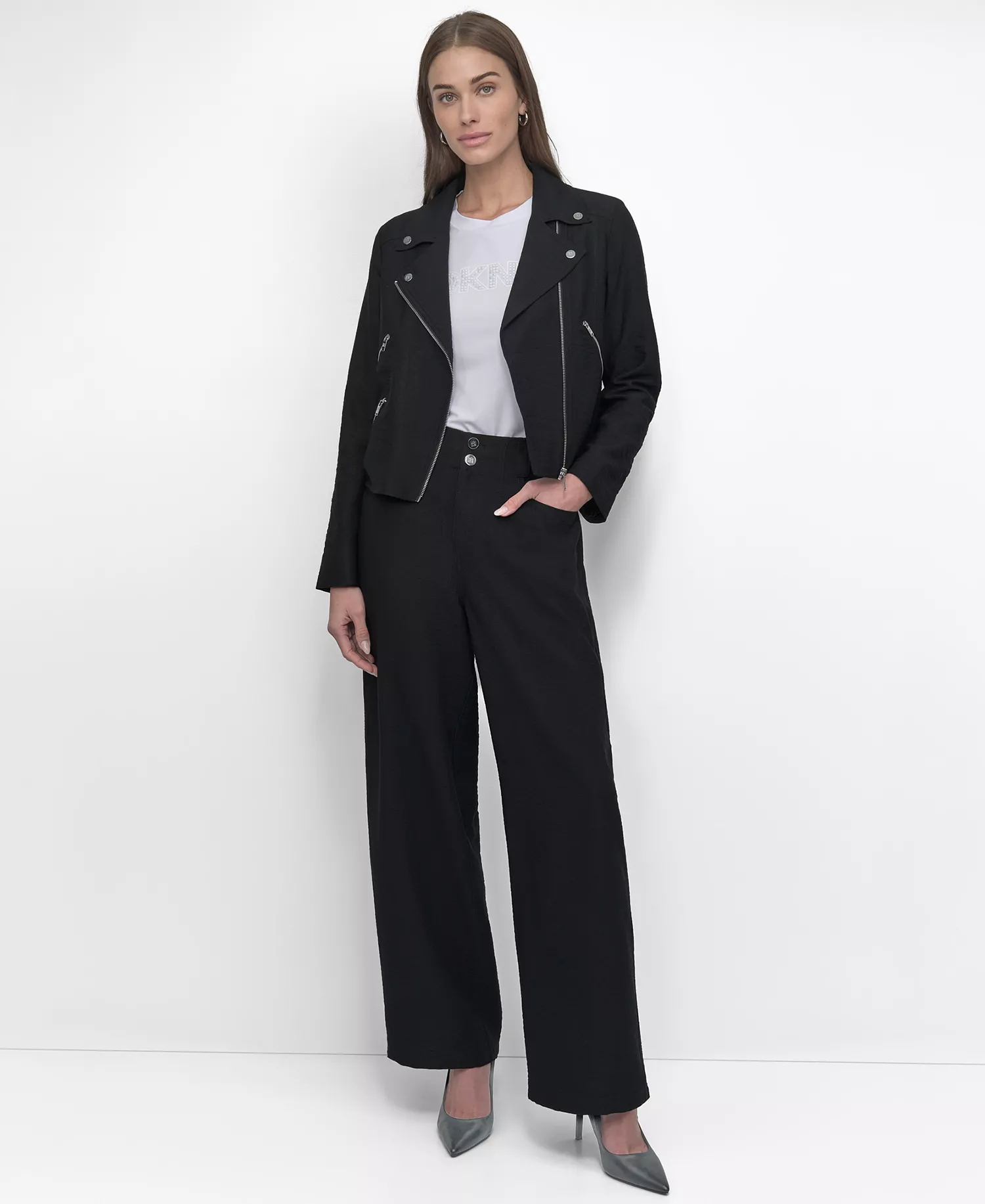 Women's Zipper Detailed Crinkle Jacket - Black - L