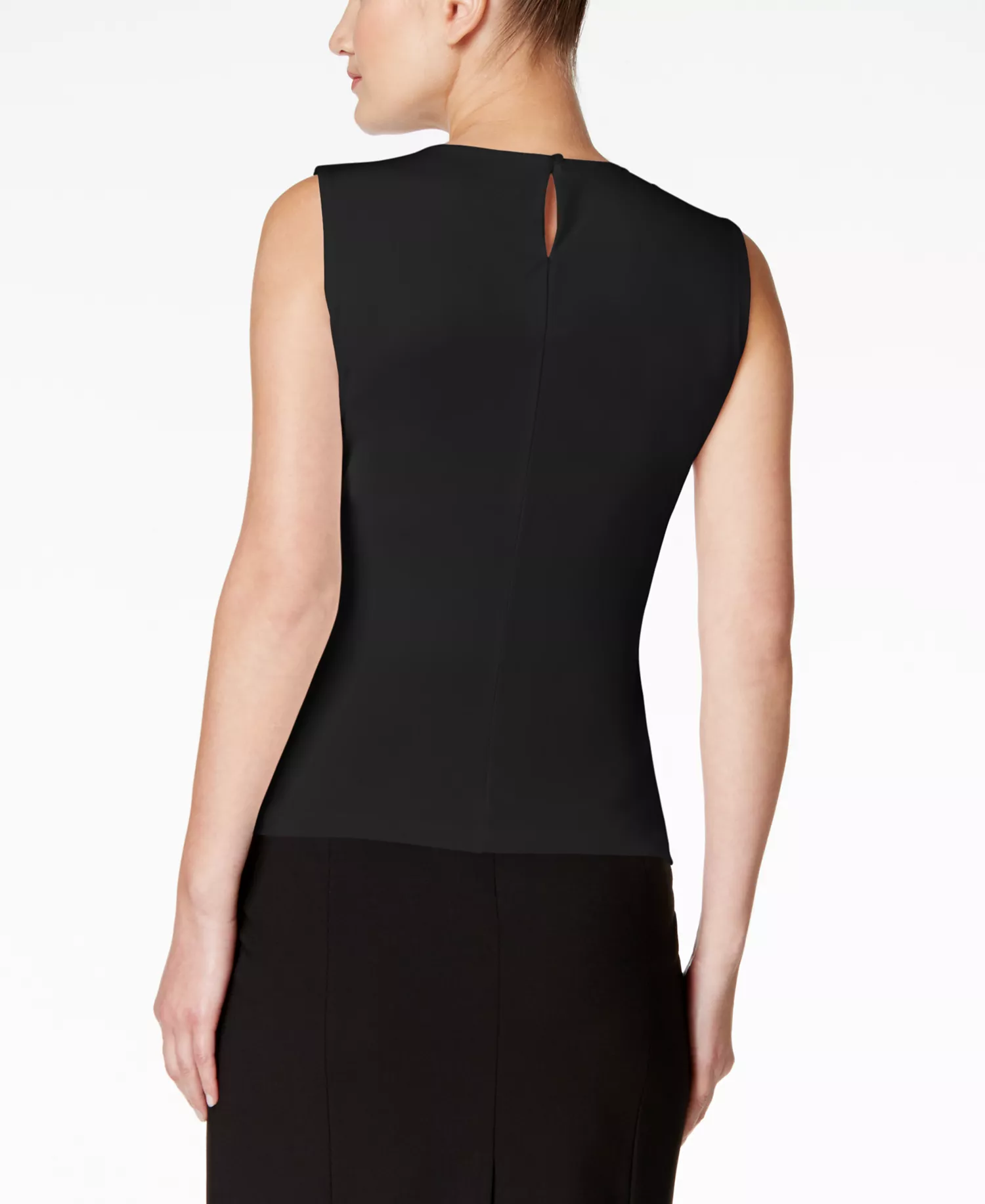 Pleat Neck Sleeveless Top, Regular and Petite Sizes - Black - 10