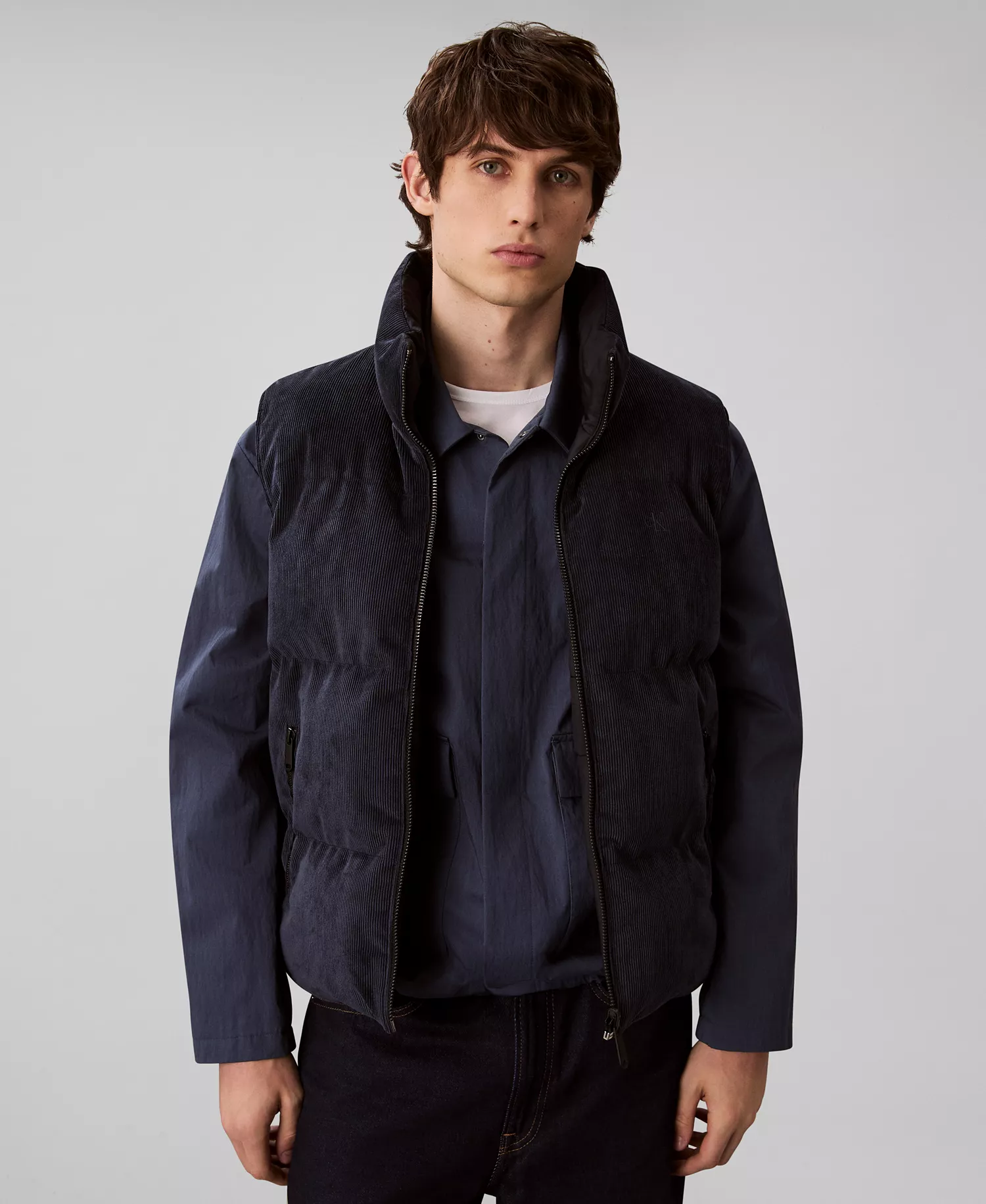 Reversible Corduroy Puffer Vest - Dark Navy - L