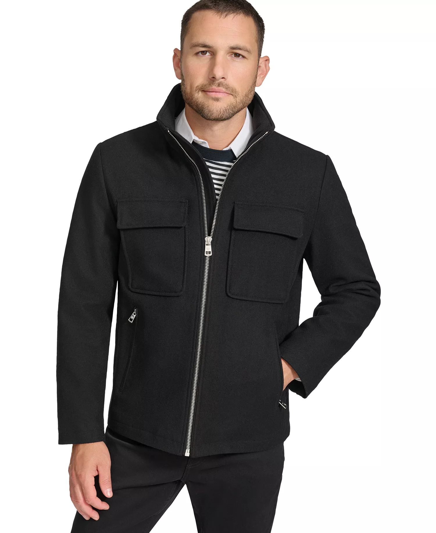 Men's Hipster Full-Zip Jacket with Zip-Out Hood - Black - 2XL