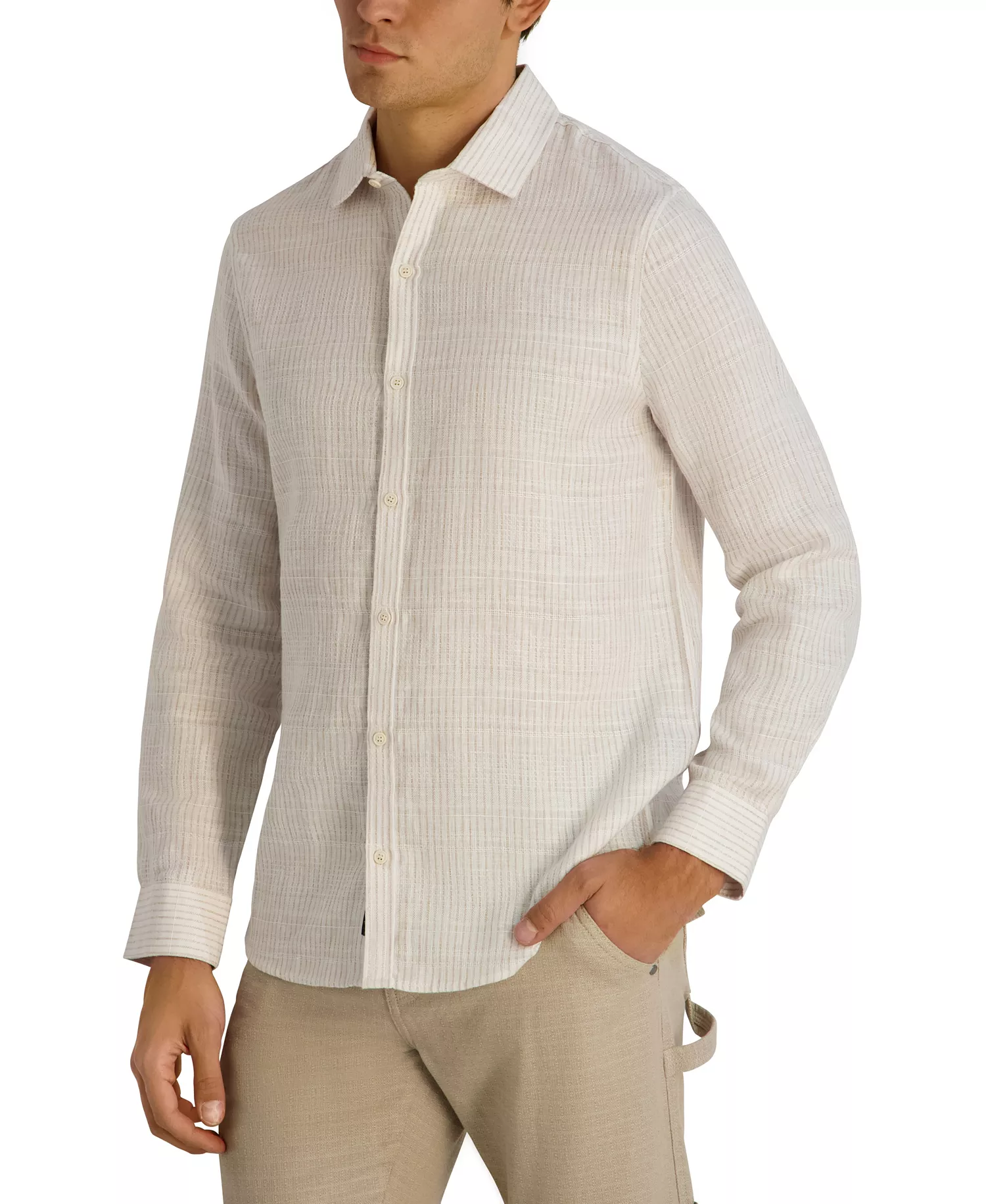 Men's Long-Sleeve Regular-Fit Woven Shirt - Natural - 2XL