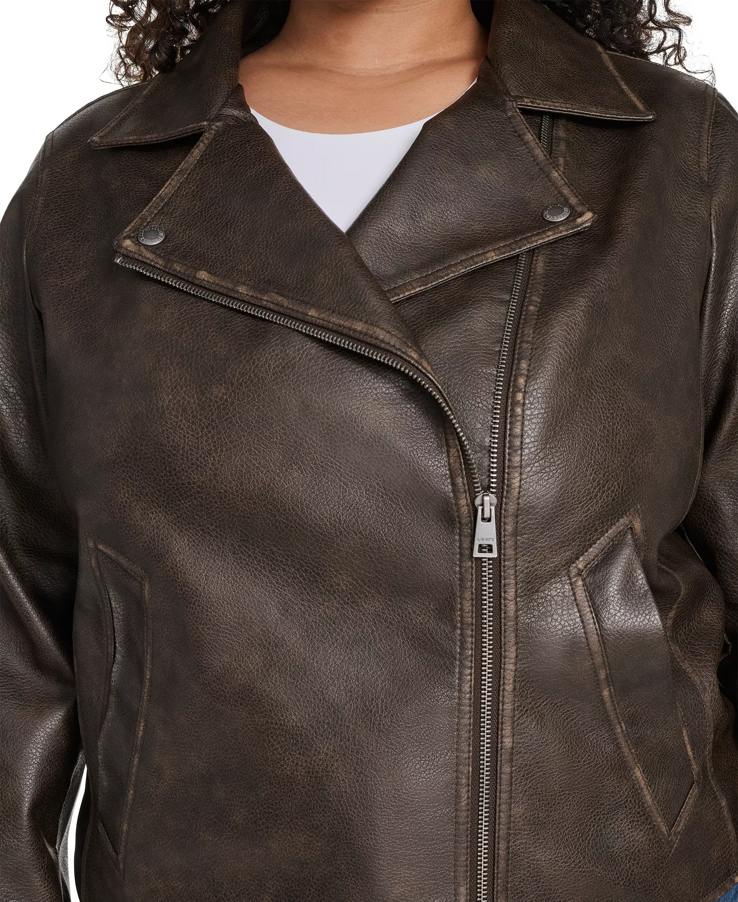 Plus Size Long Sleeve Moto Jacket - Brown - 1X