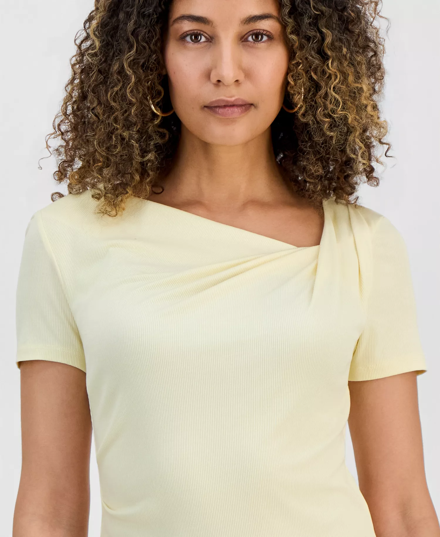 Petite Asymmetrical-Neck Top, Macy's Exclusive - Yellow Mist - P/L