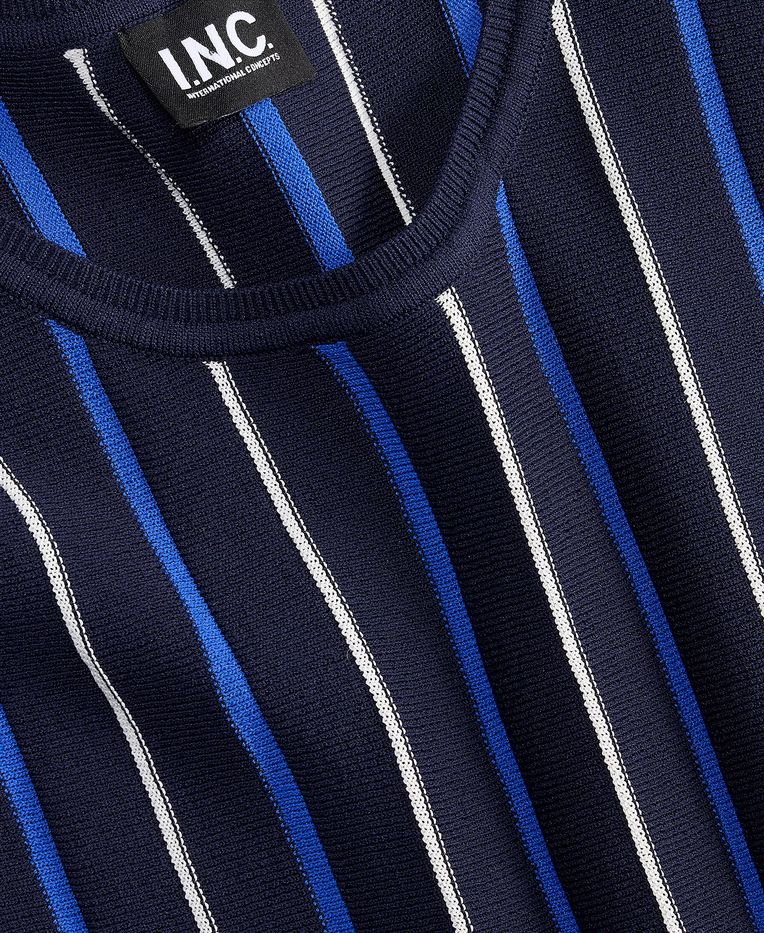 Women's Multi-Stripe Sleeveless Sweater, Macy's Exclusive - Navy Combo - L