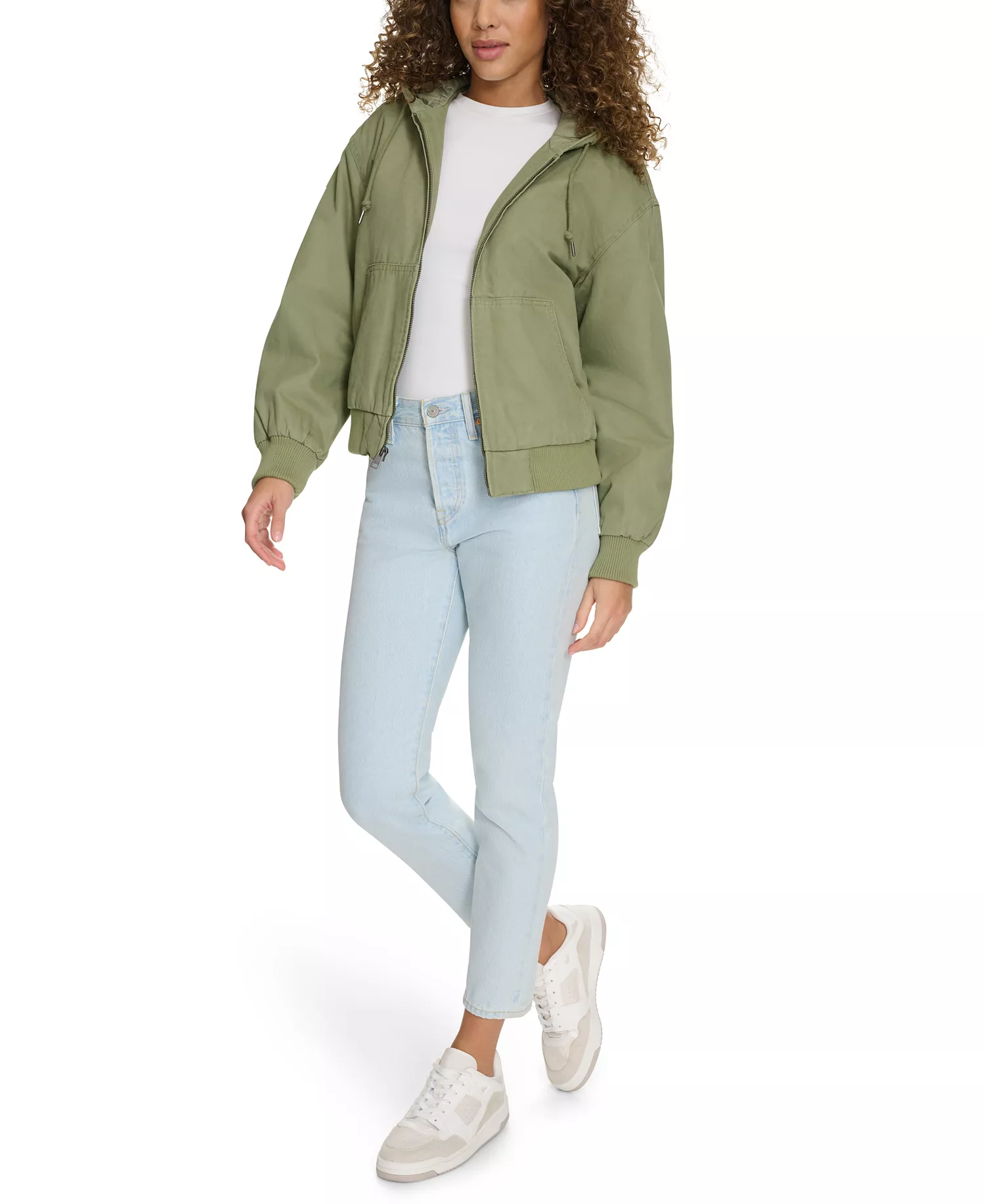 Women's Relaxed Workwear Hooded Bomber Jacket - Sage - L