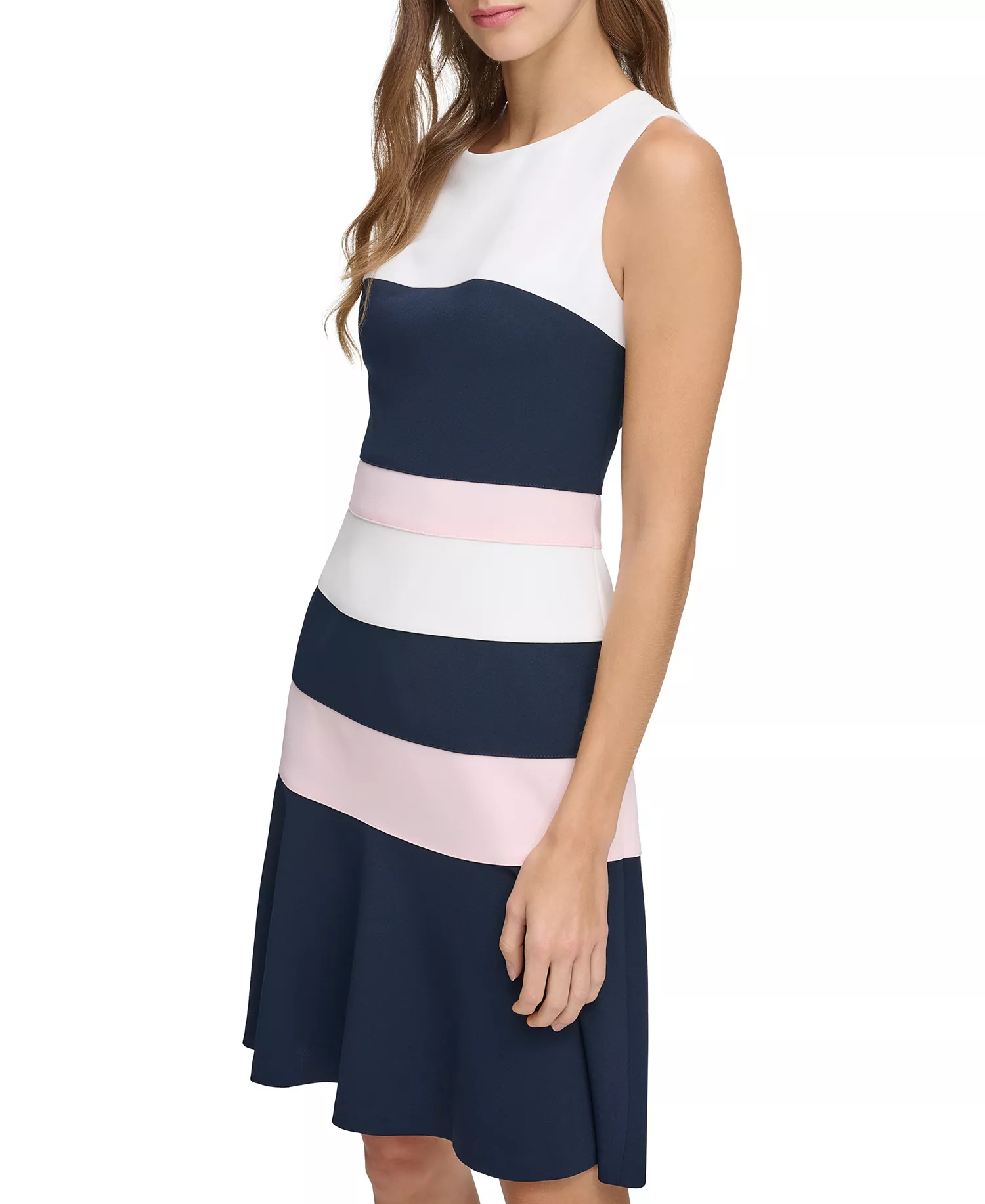 Women's Colorblocked Scuba Crepe Sleeveless Dress - Ivory/Sky Captain/Pink - 10